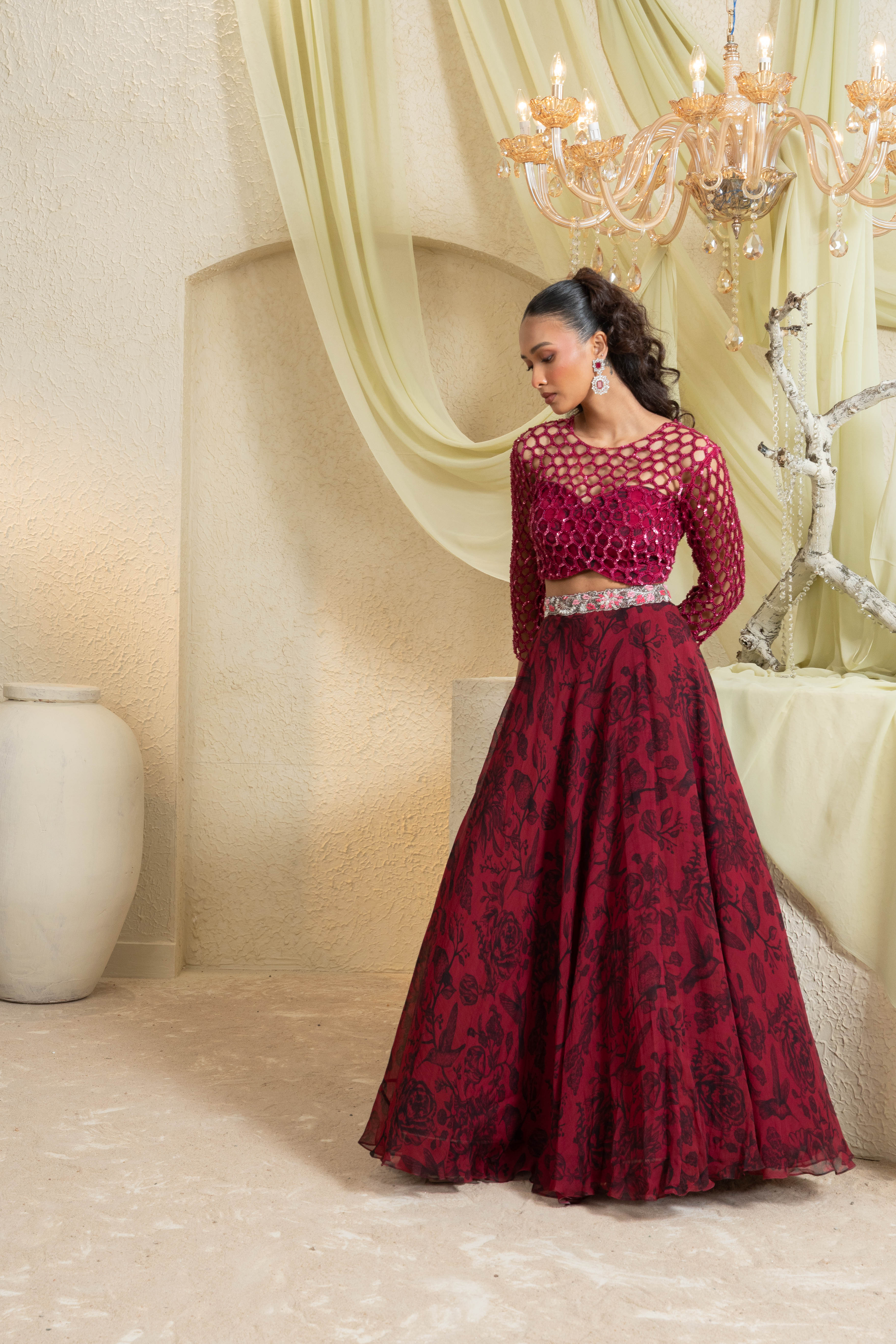 Shadow Rose Hand-Embroidered Lehenga