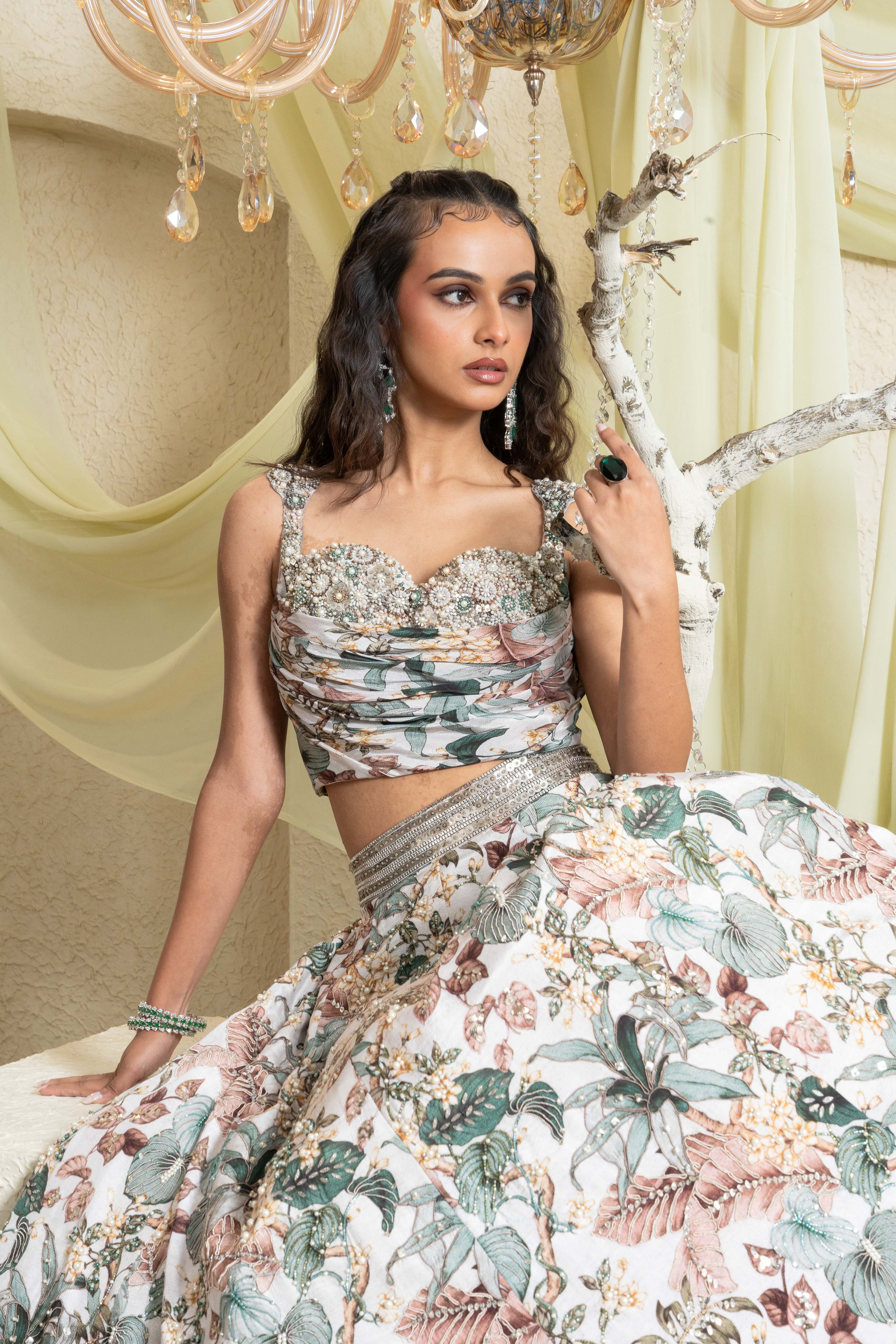 Muted Garden Intricate Hand Embroidered Lehenga Set