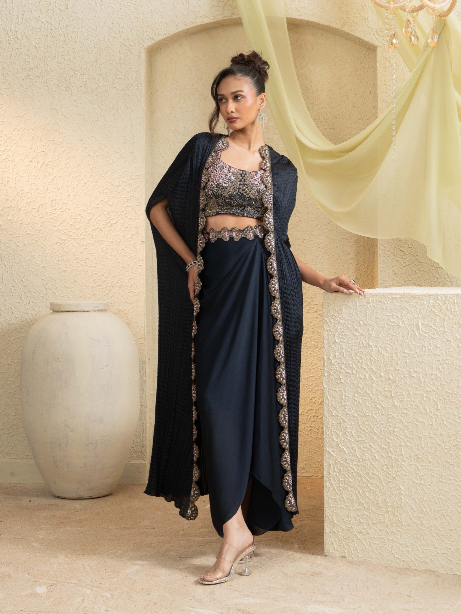 Mehak Bakshi | Rooh Deep Blue Draped Skirt Set