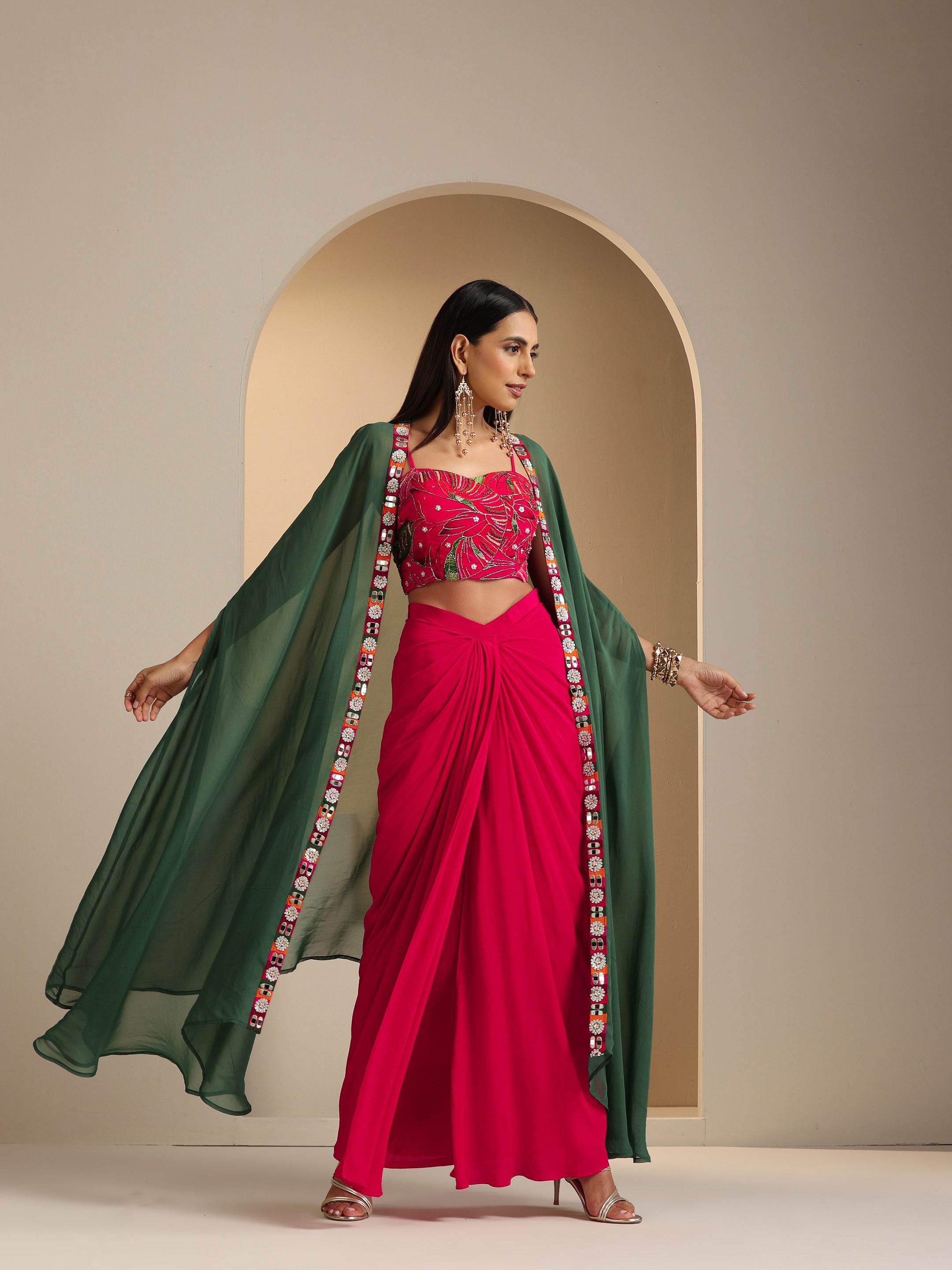 Nur Crepe Hand Embroidered Dhoti Skirt Set