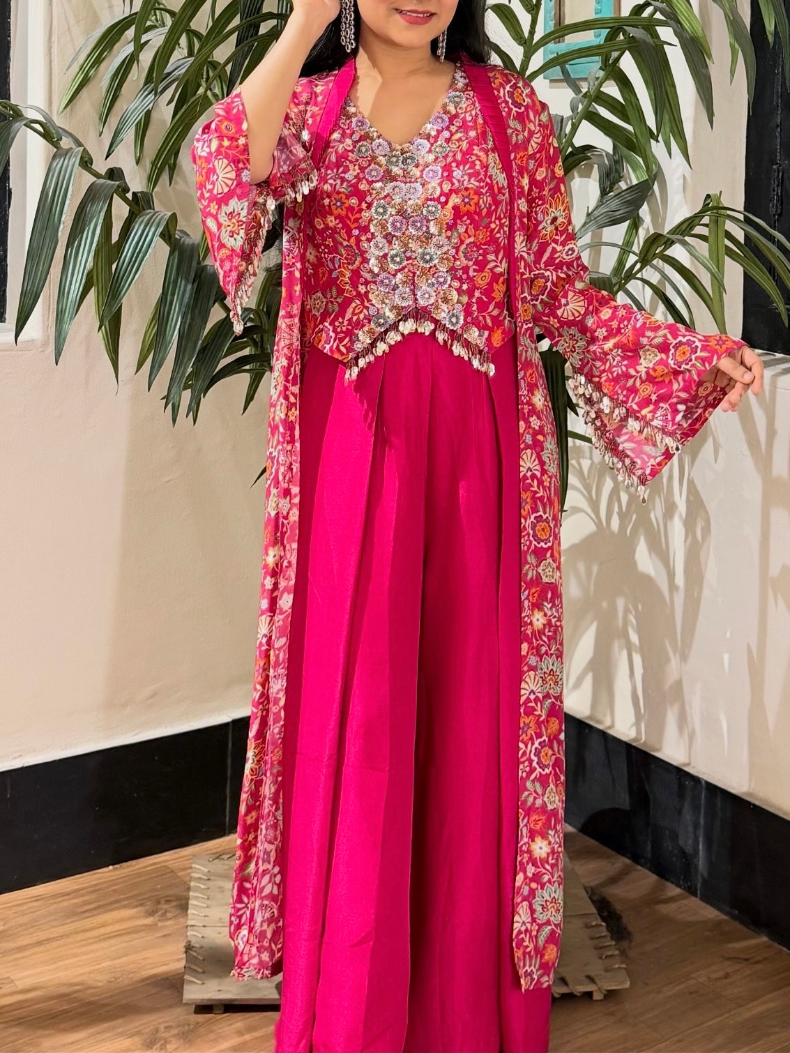 Gulabi Noor Short Top with Wide Leg Pants & Jacket