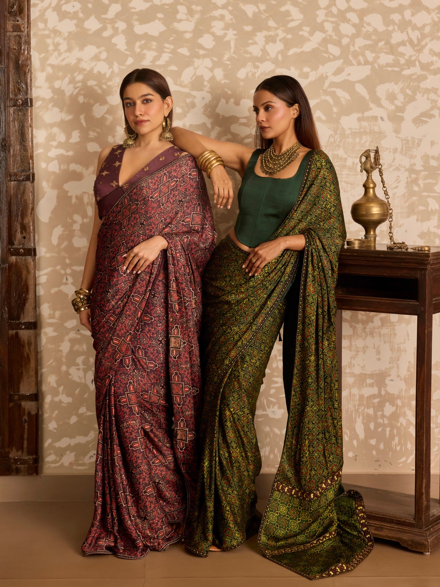 Ajrakh Corset blouse with saree