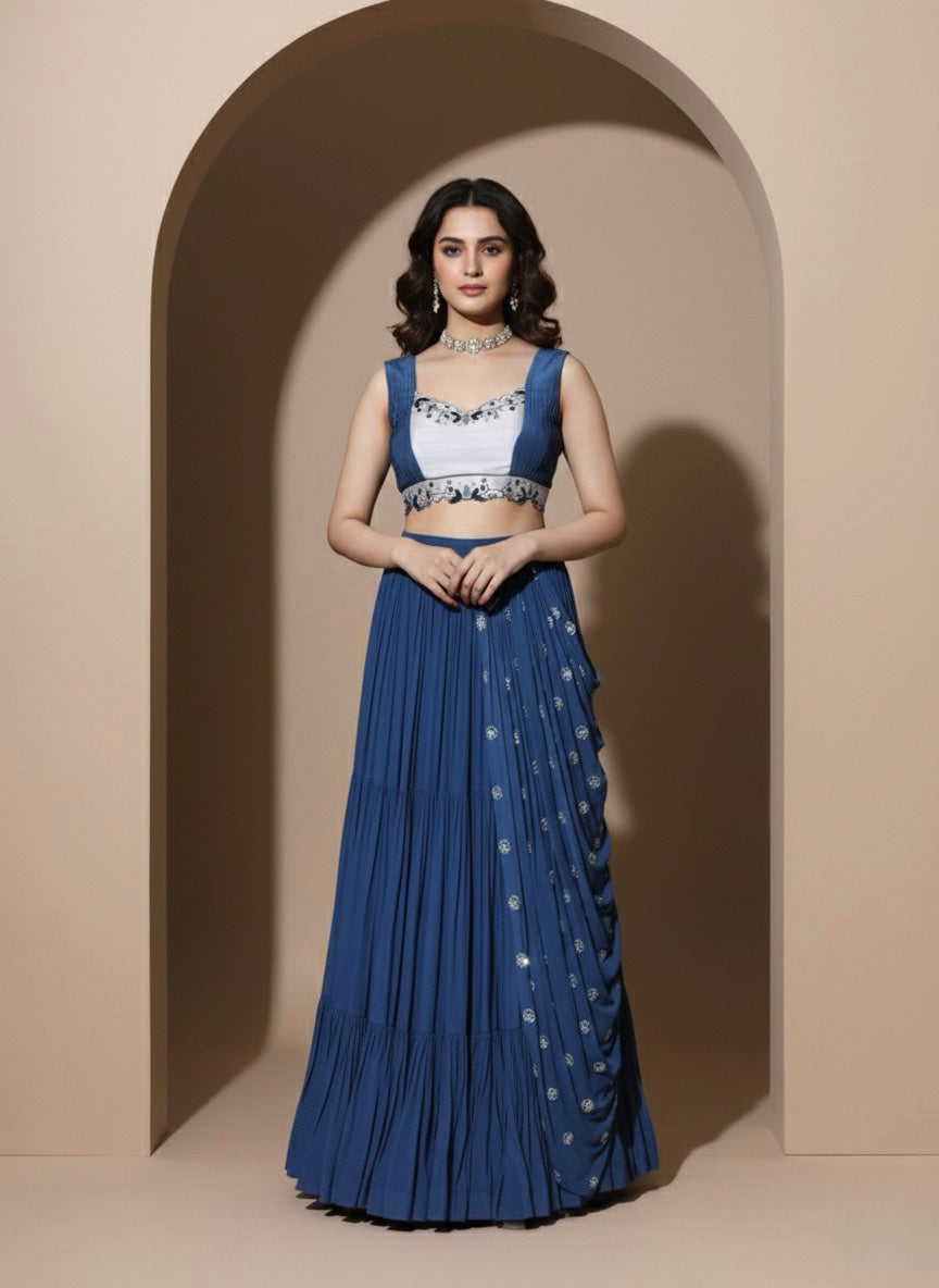 CLEARANCE SALE | ROYAL BLUE ROSIEN LEHENGA SET