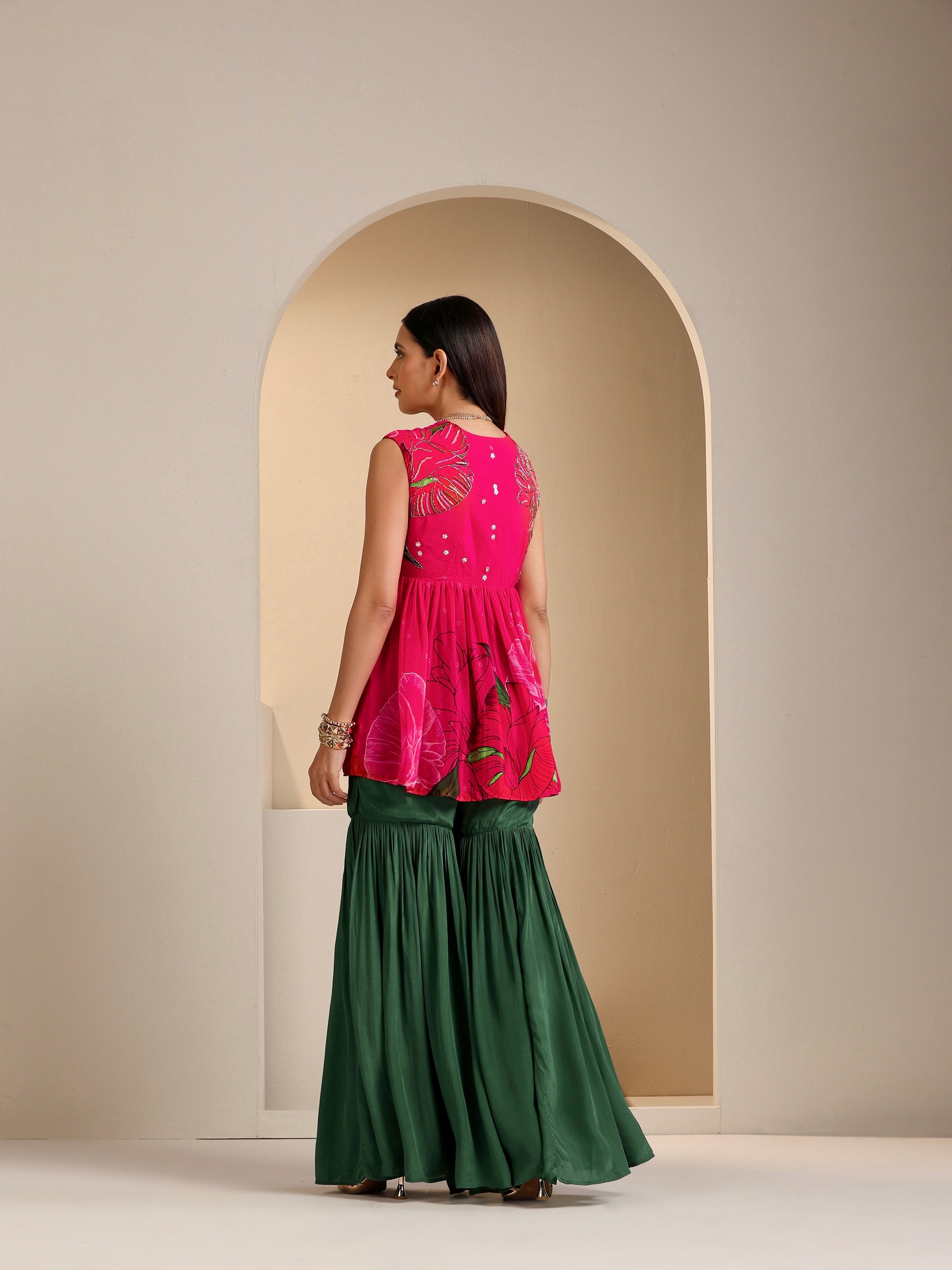 Aanchal Jain | Nargis Embroidered Peplum Top with Sharara Set