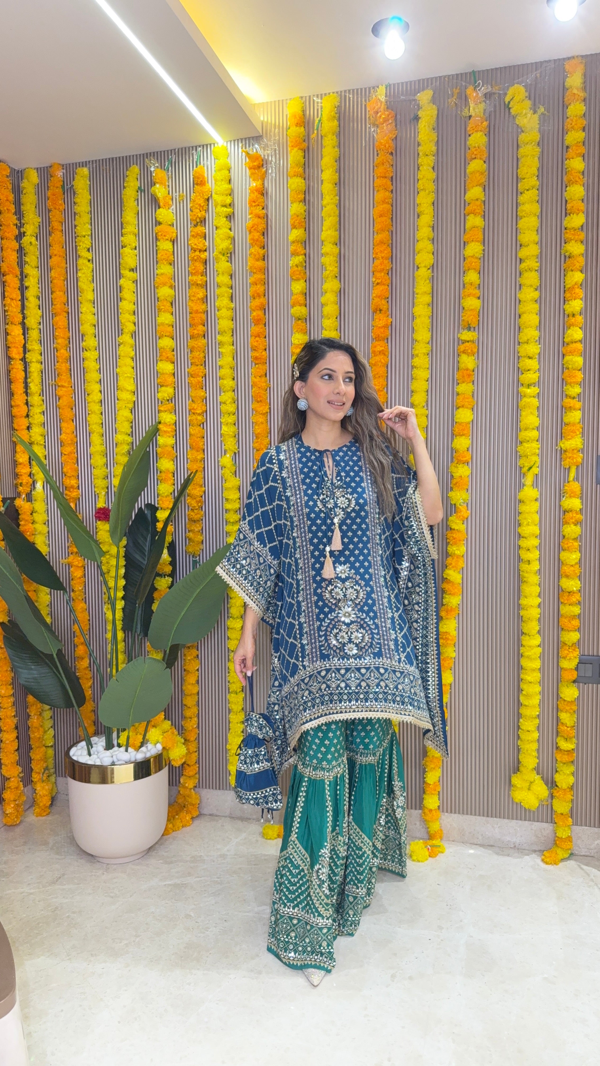 Son Chidhaiya Blue-Teal Kaftan Set