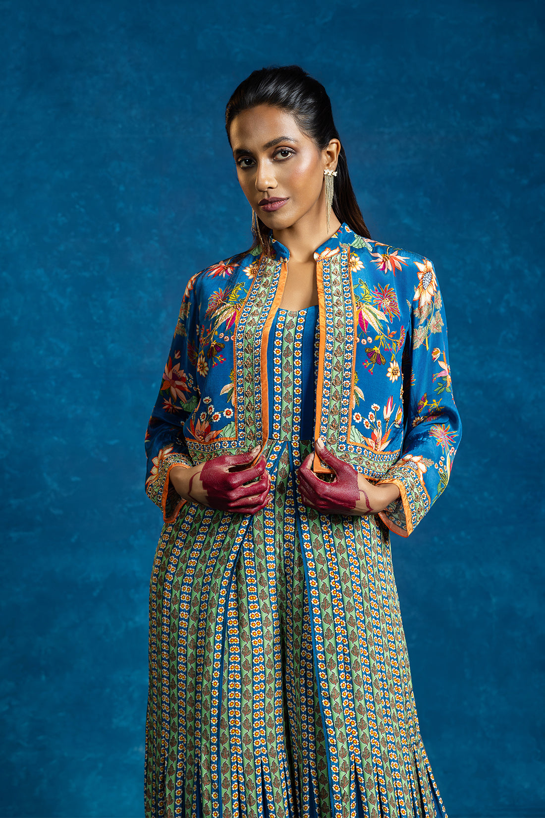 AARANI BLUE EMBELLISHED JUMPSUIT SET