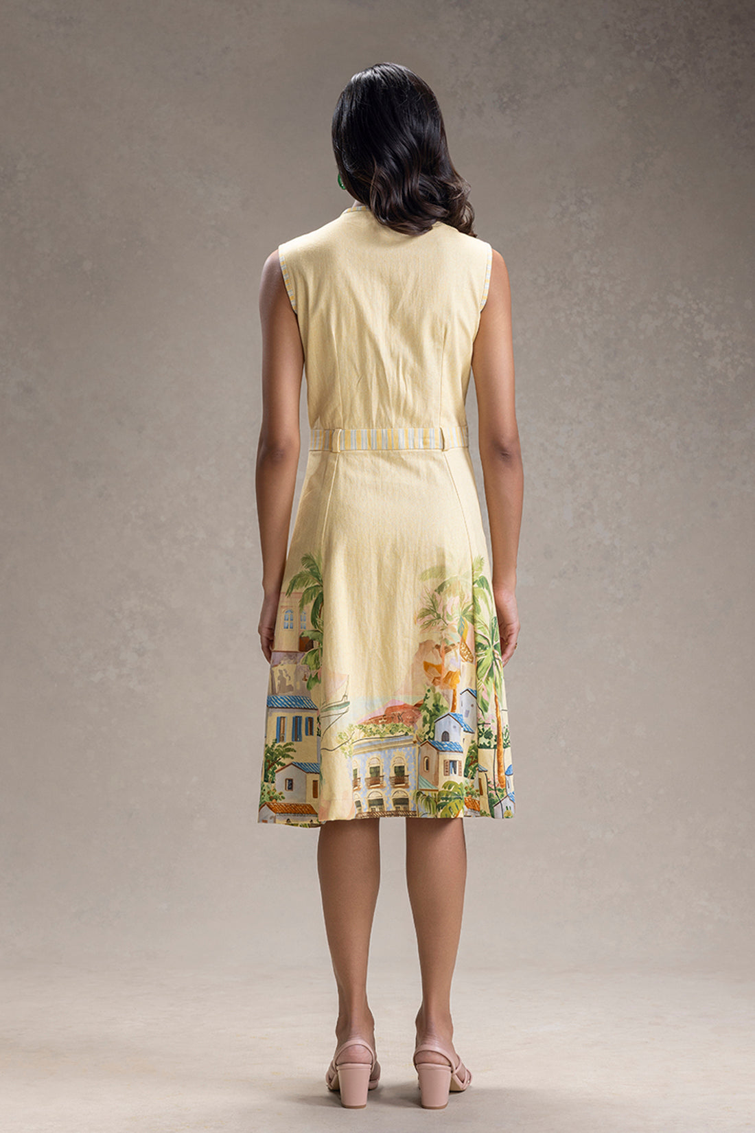 REVIERA BUTTER YELLOW PRINTED OVERLAP A-LINE DRESS