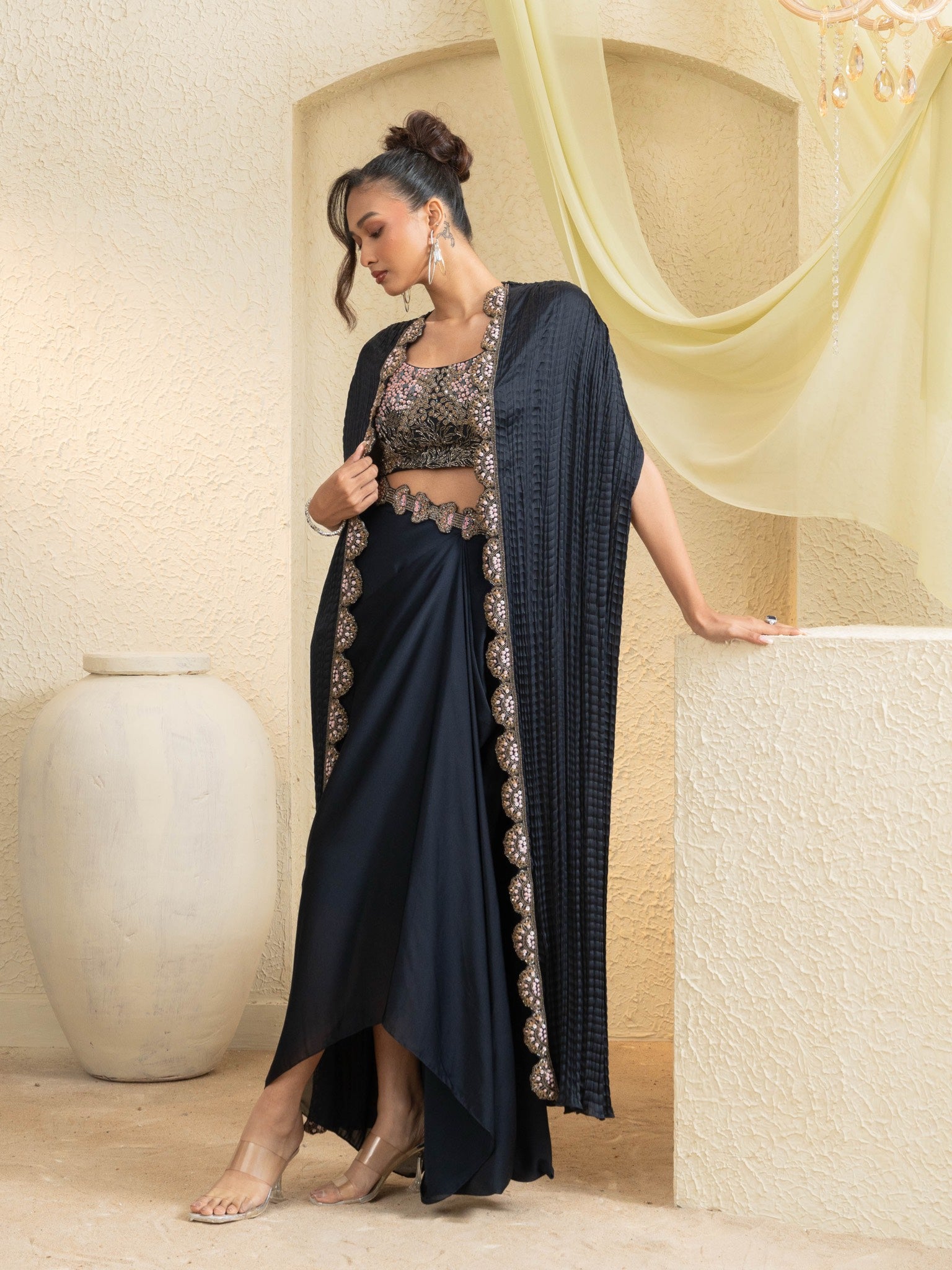 Mehak Bakshi | Rooh Deep Blue Draped Skirt Set