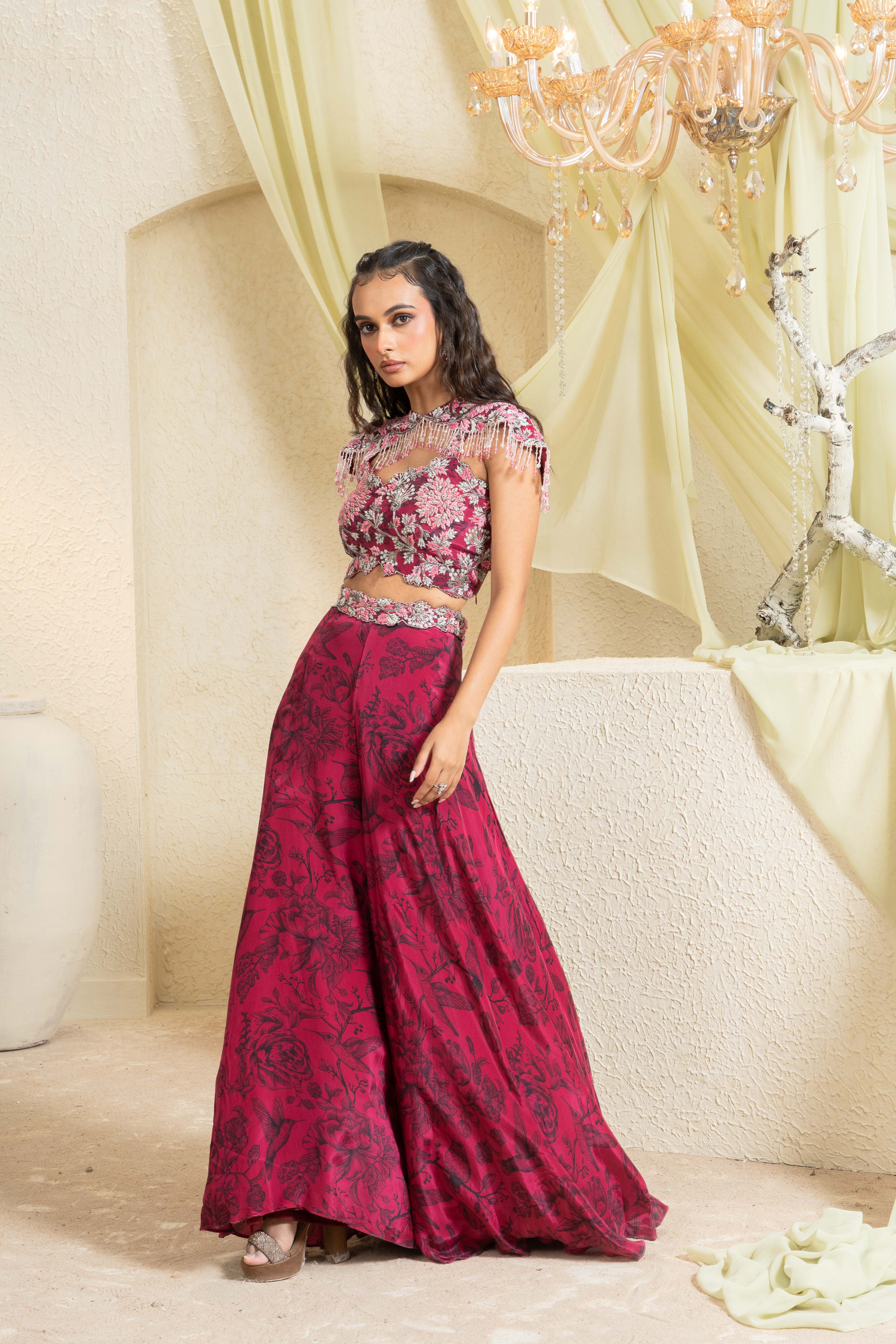 Shadow Rose Hand-Embroidered Pant Lehenga