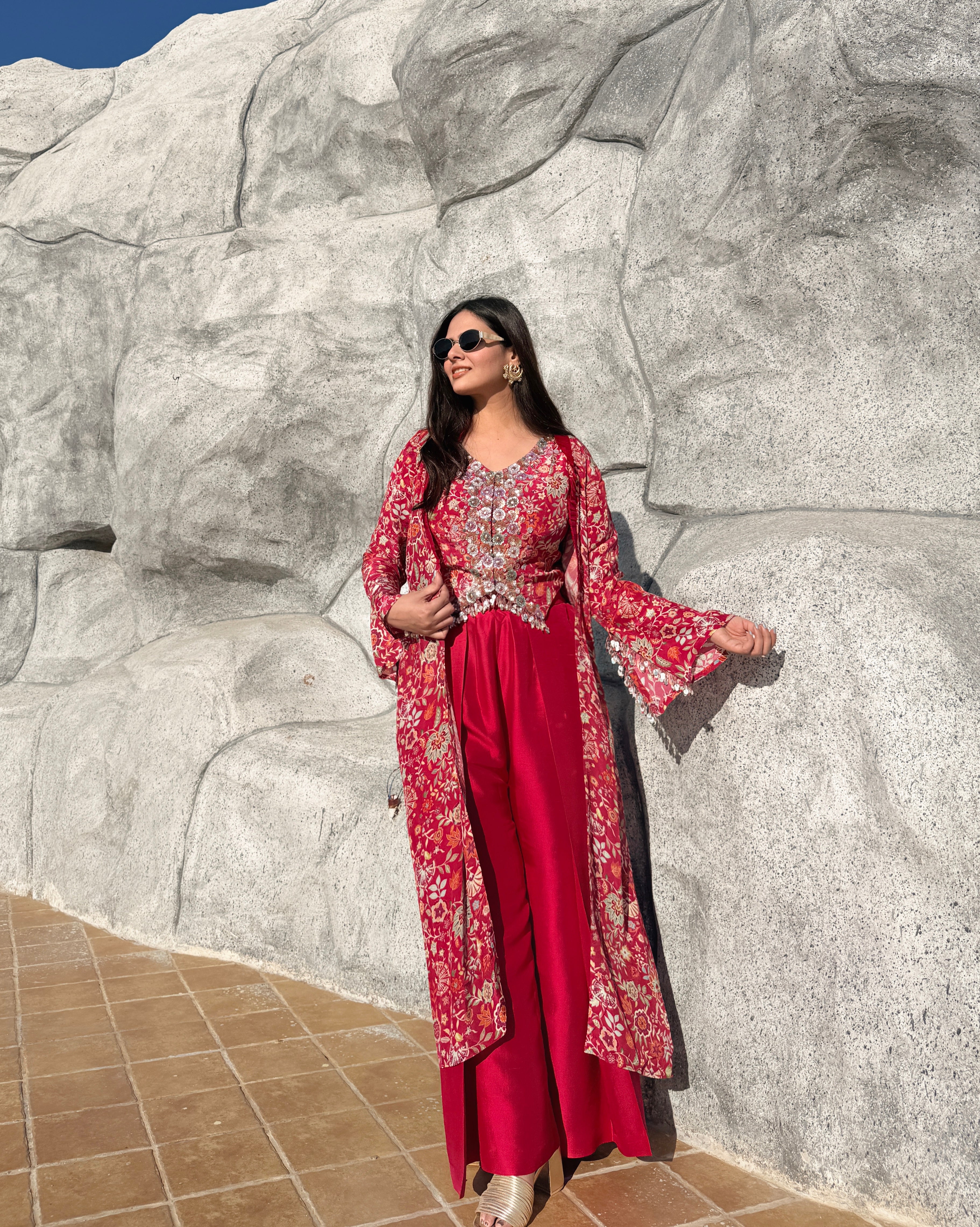 House of Misu in Gulabi Noor Pure Silk Three Piece Set