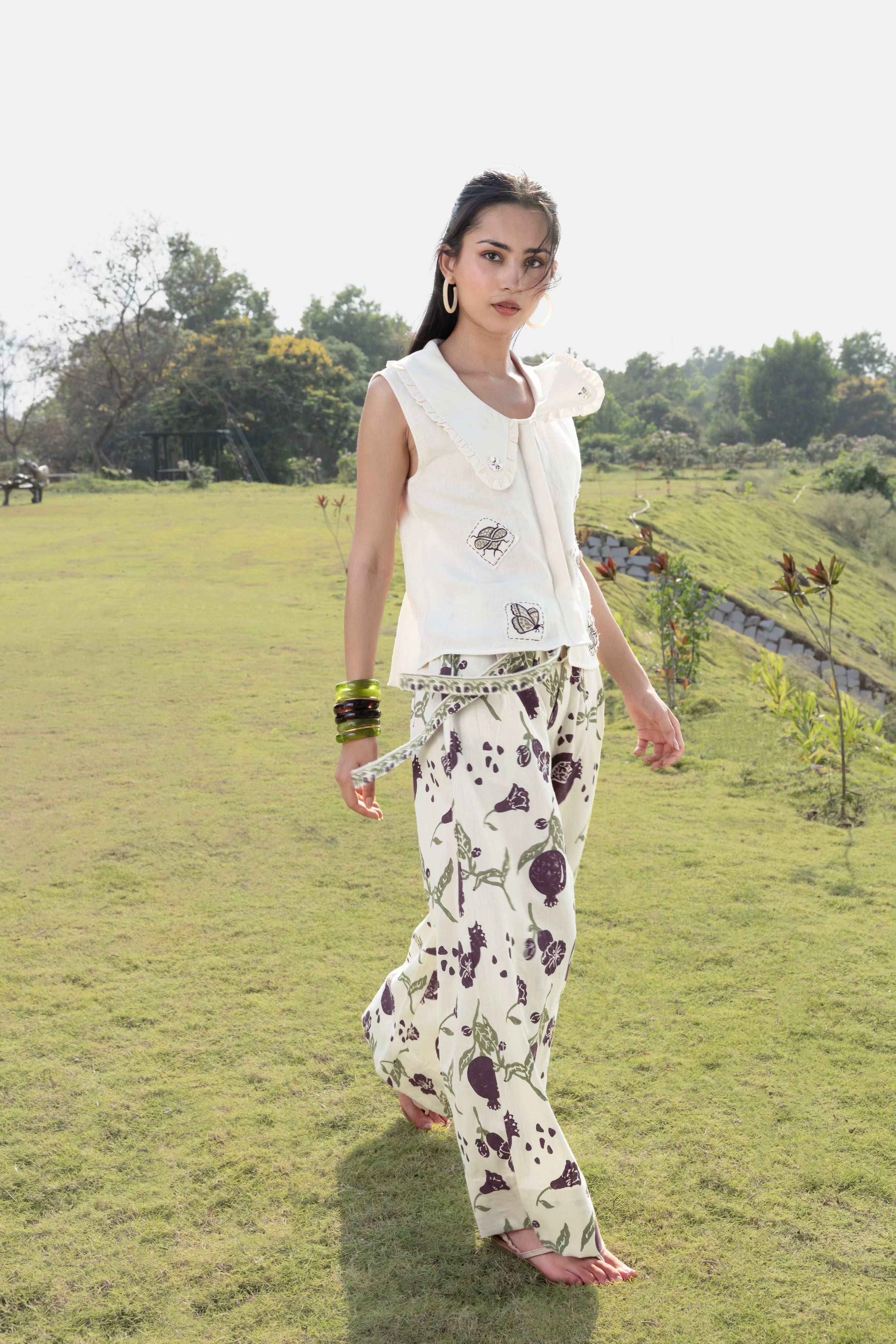 Patchwork Embroidered Top with Peter Pan Collar