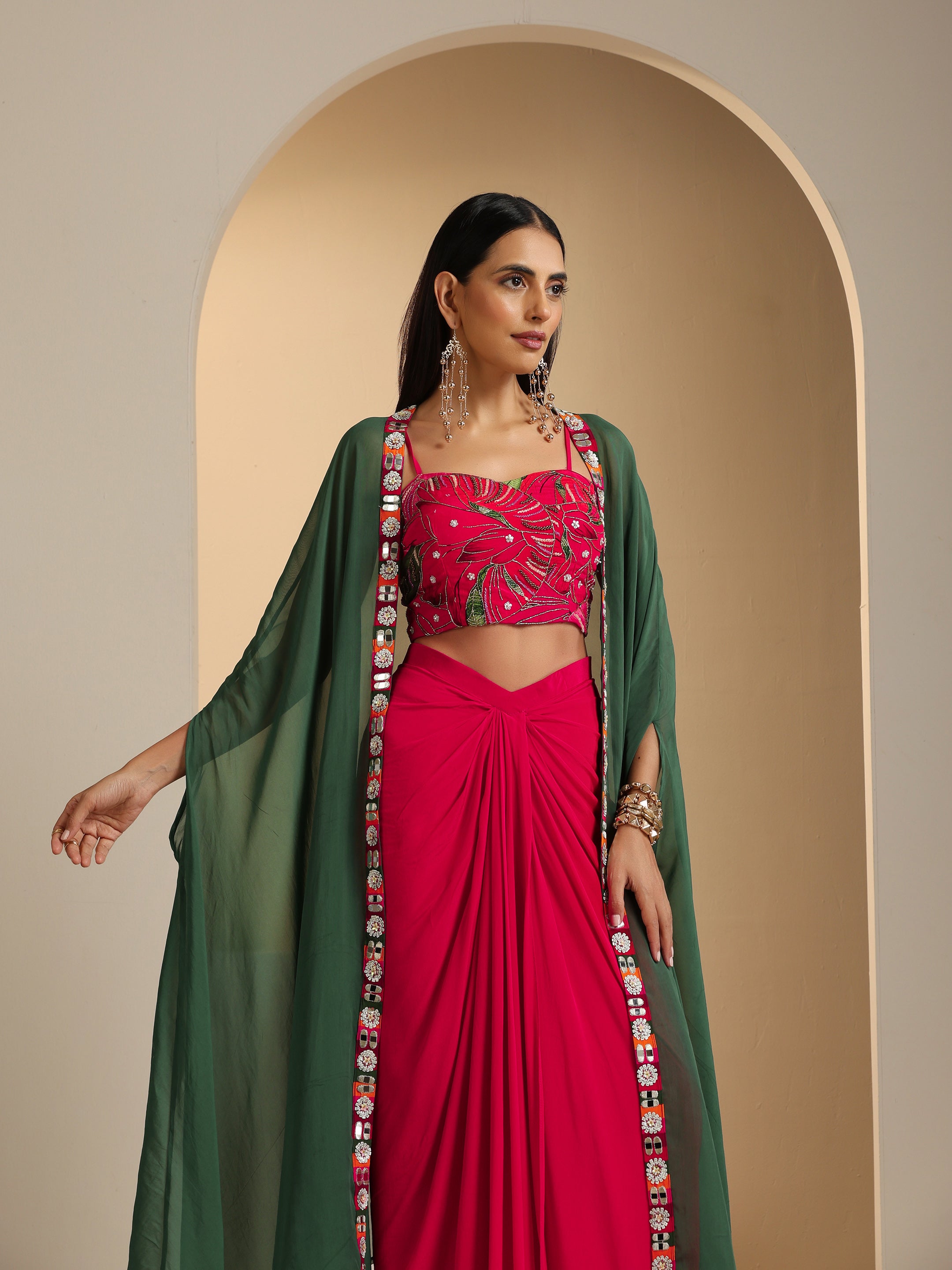 Nur Crepe Hand Embroidered Dhoti Skirt Set
