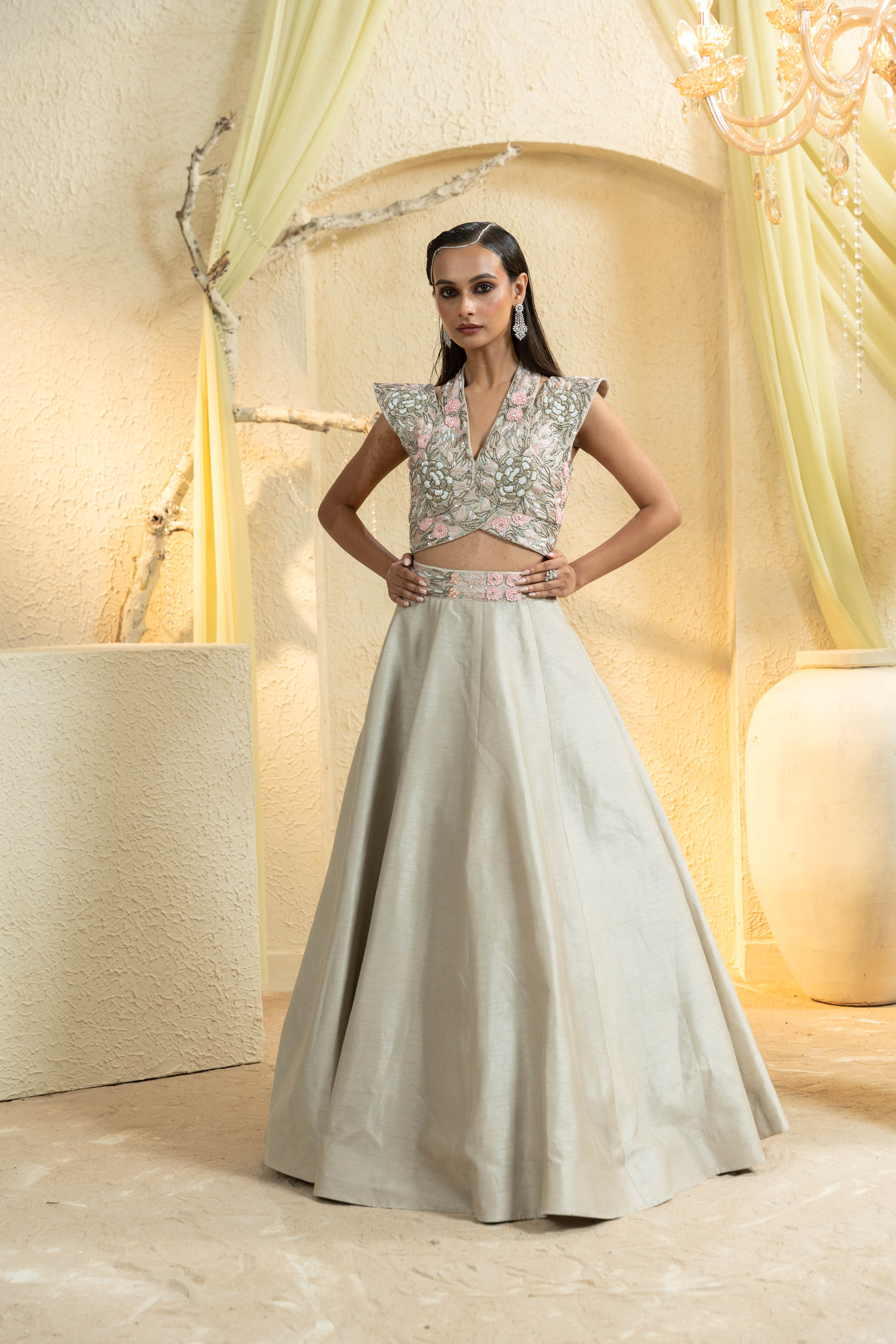 Ivory Mist Hand-Embroidered Lehenga