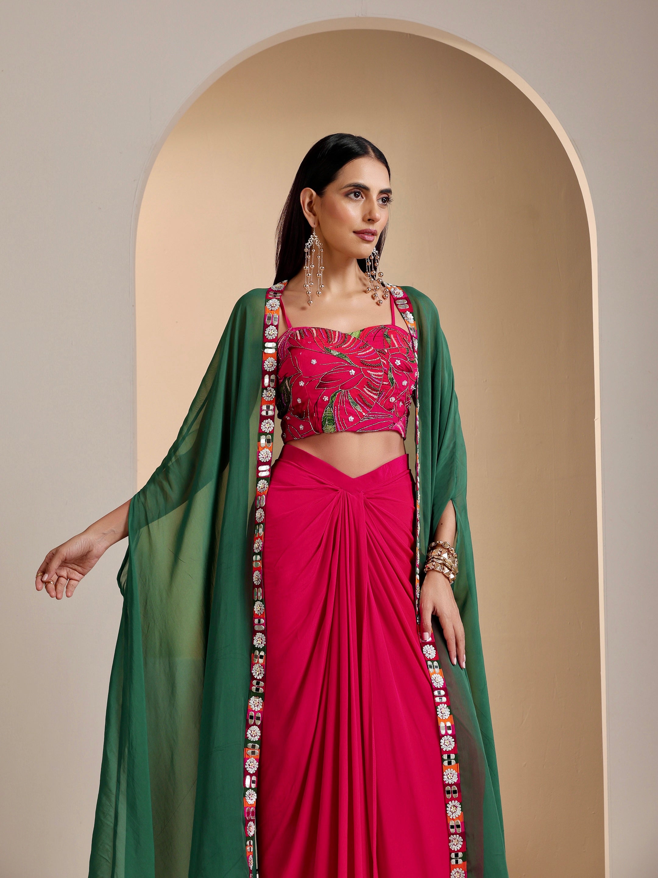 Nur Crepe Hand Embroidered Dhoti Skirt Set