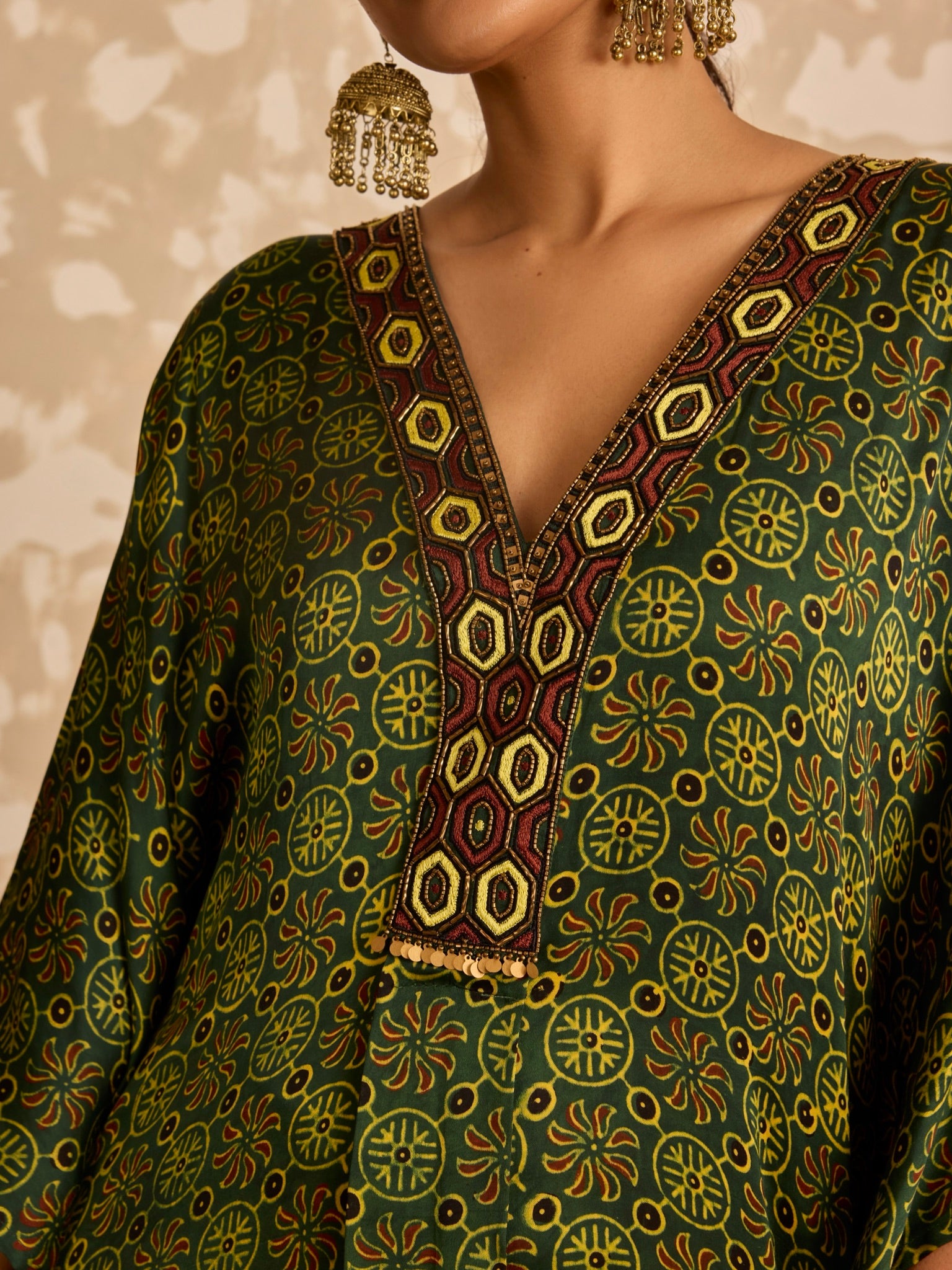 Ajrakh Green Kaftan with Pants