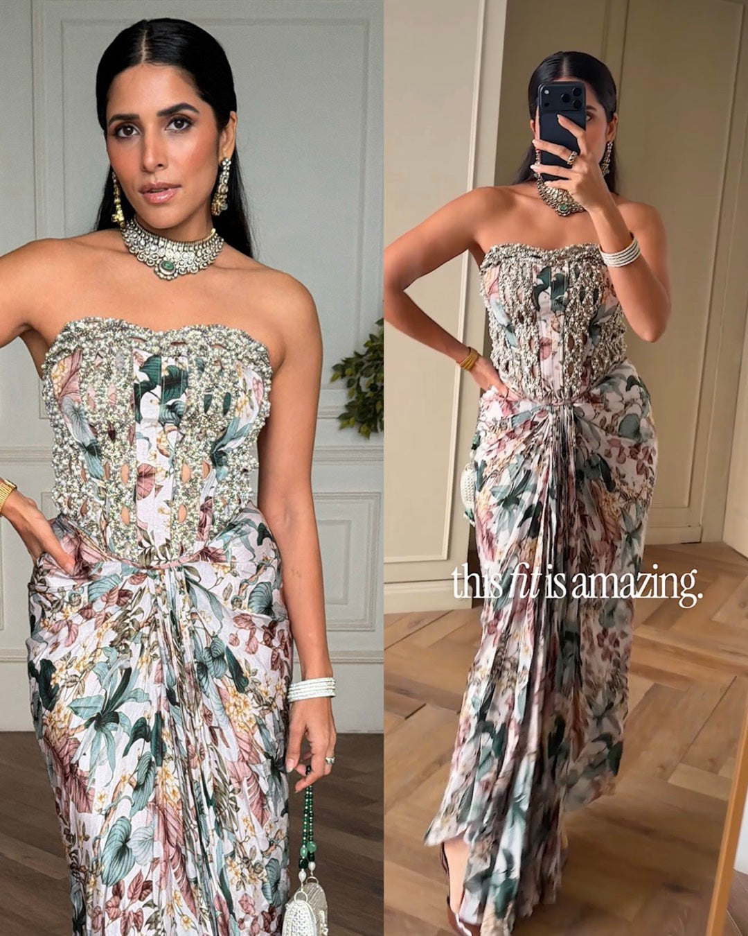 Muted Garden Corset with Drape Skirt Set