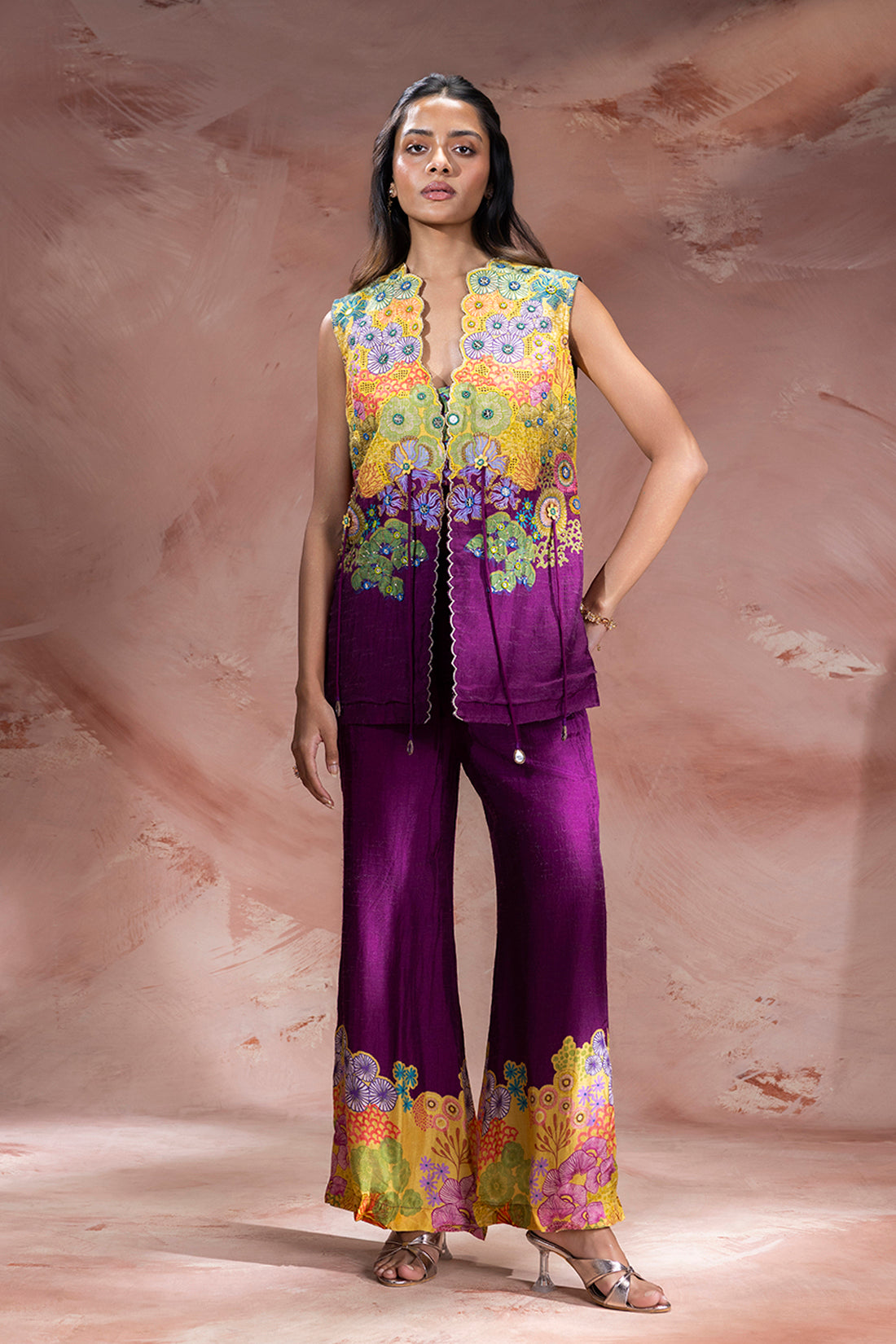 KAIA EMBROIDERED TOP WITH BOOTCUT PANTS