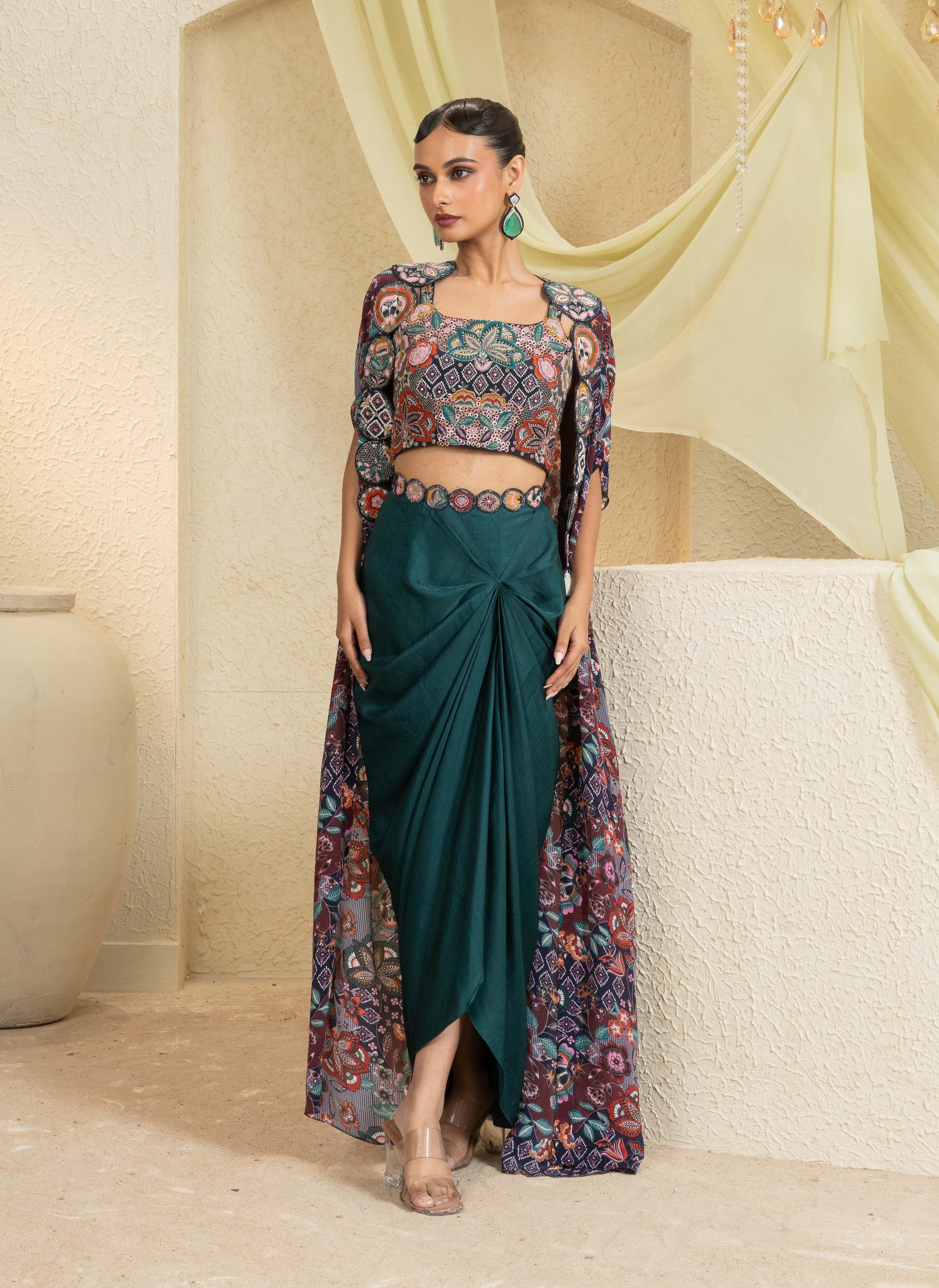 Mystic Vine Hand-Embroidered Cape Set