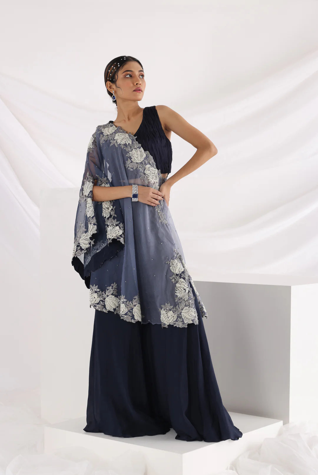 Blue Dream One Shoulder Cape Set
