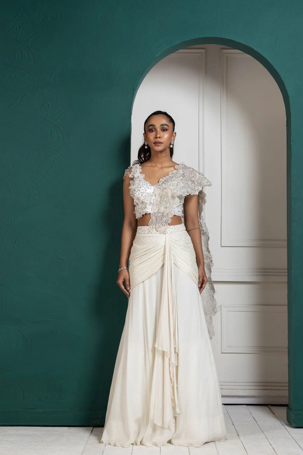 Romantic Pearl Embellished Drape Saree