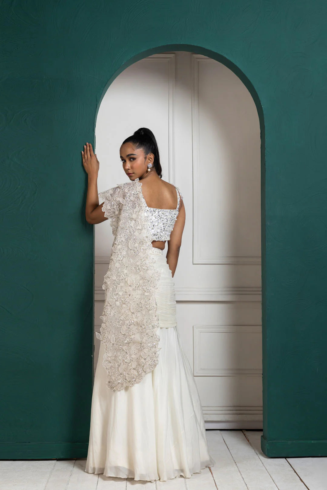 Romantic Pearl Embellished Drape Saree