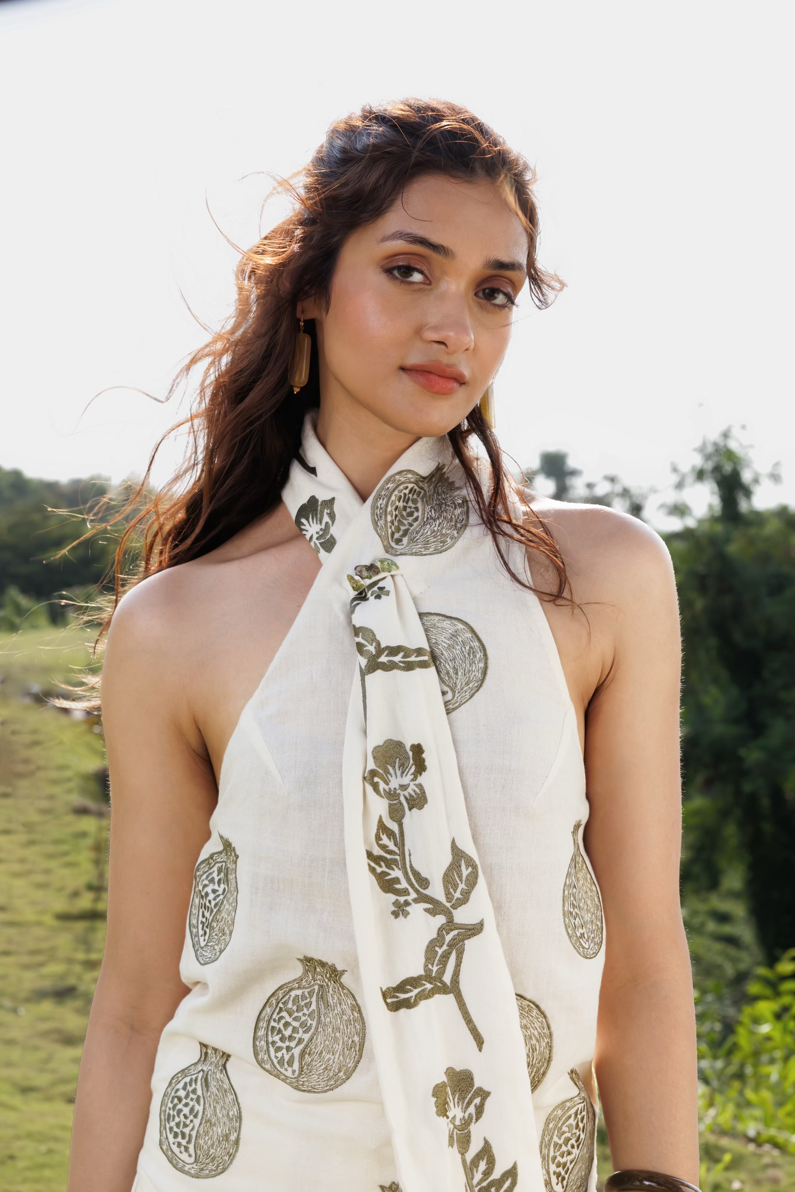 Embroidered scandavian scarf Top