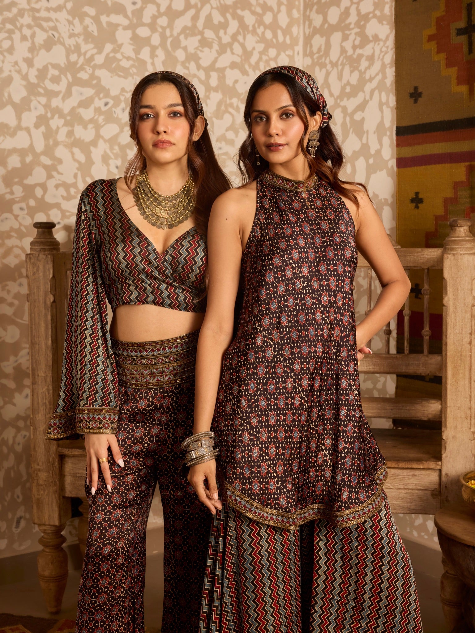 Ajrakh Halter neck tunic with sharara pants