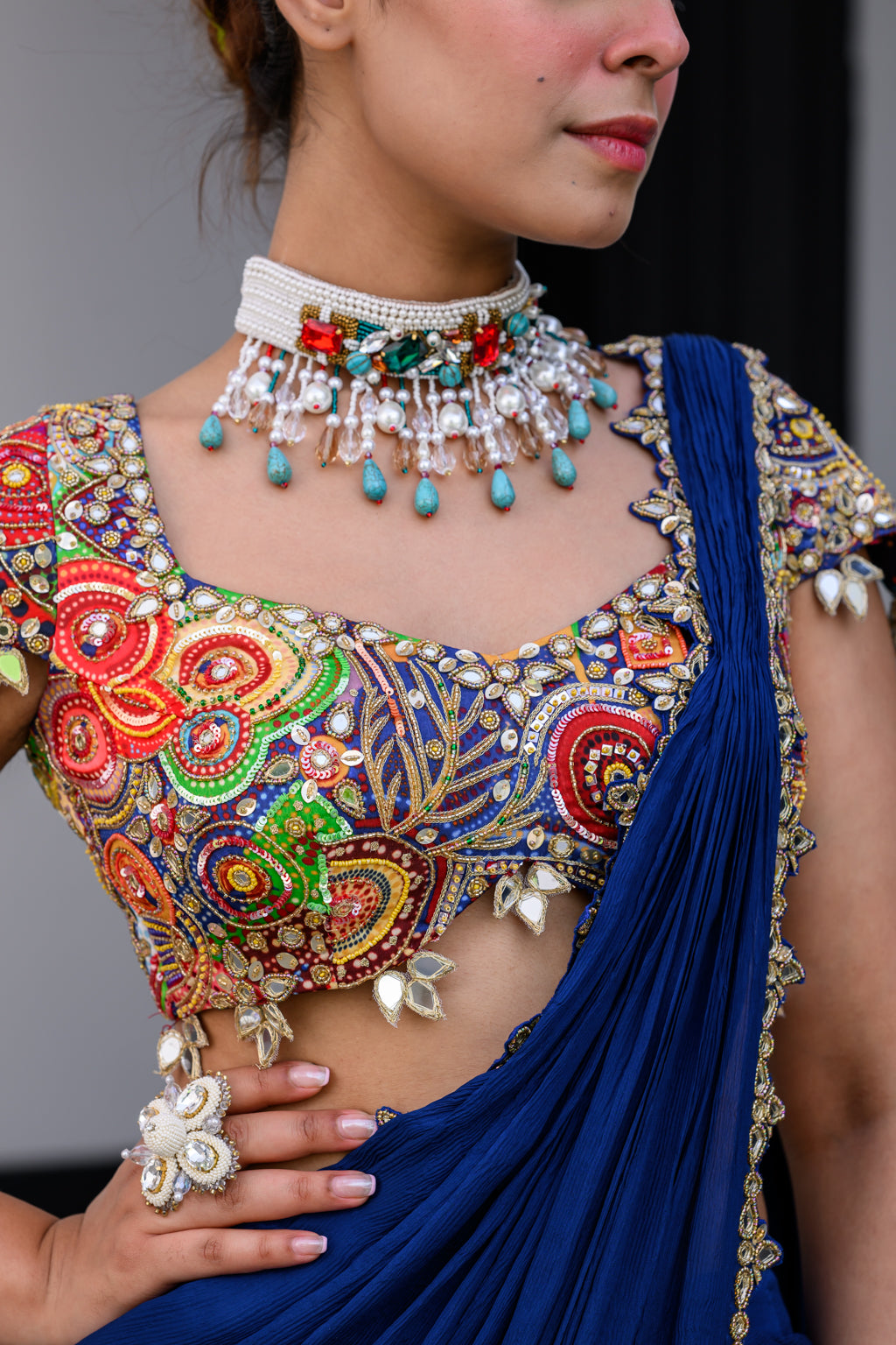 Iris Hand Applique Saree Paidawn With Blouse