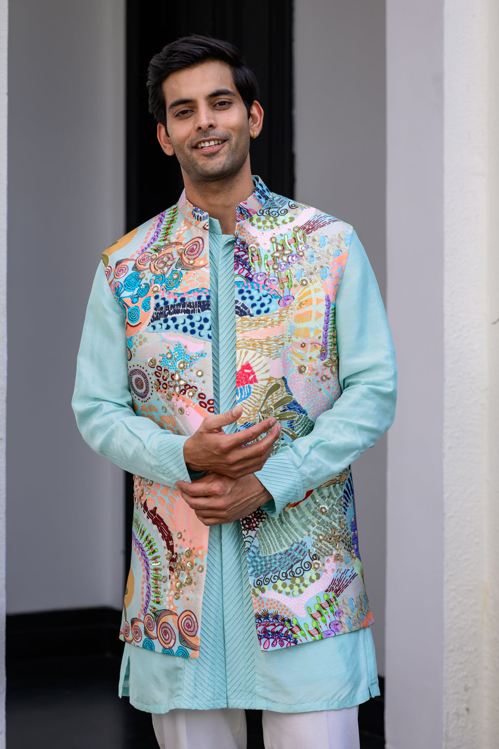 Gardenia Highlighted Half Jacket With Pants