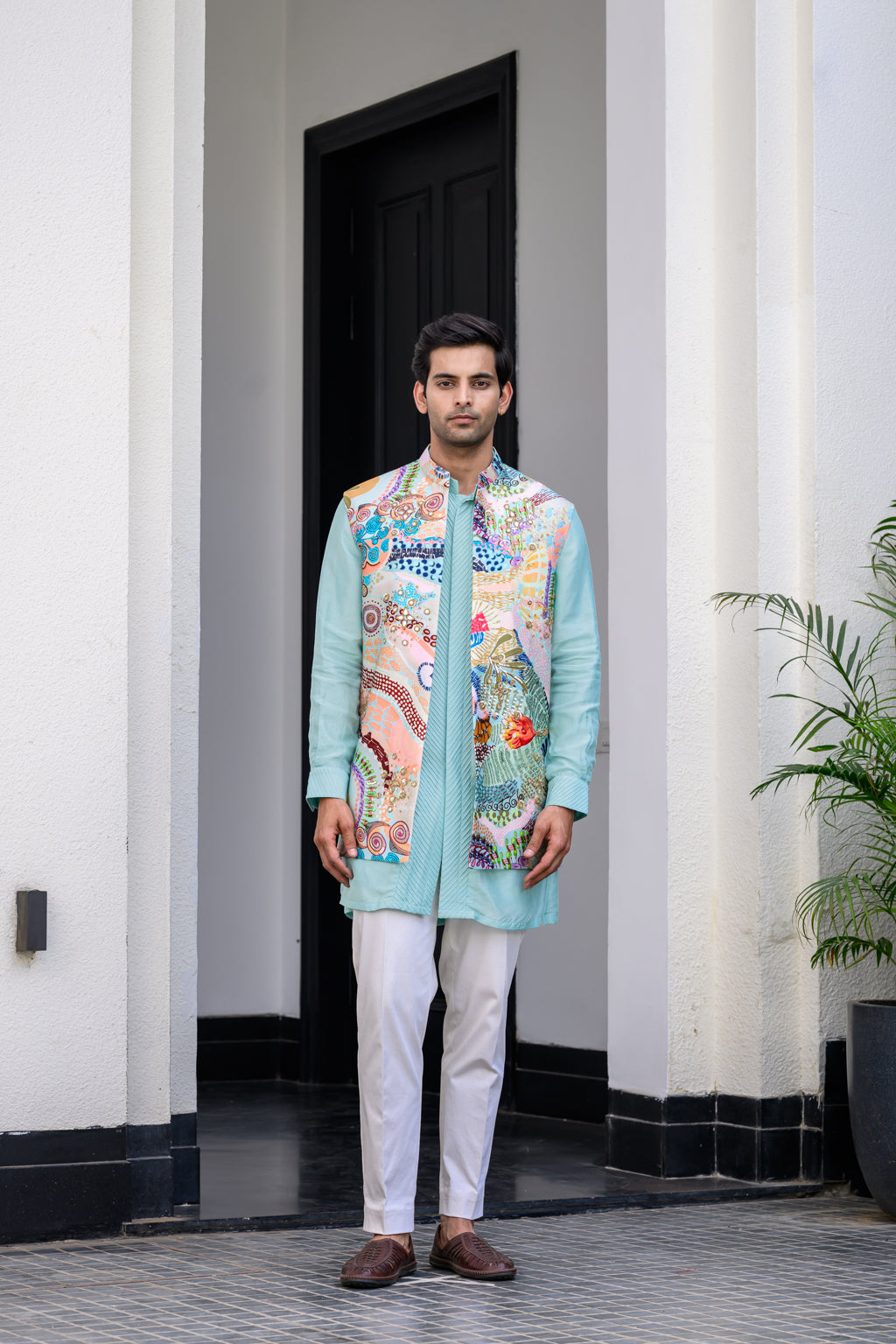 Gardenia Highlighted Half Jacket With Pants