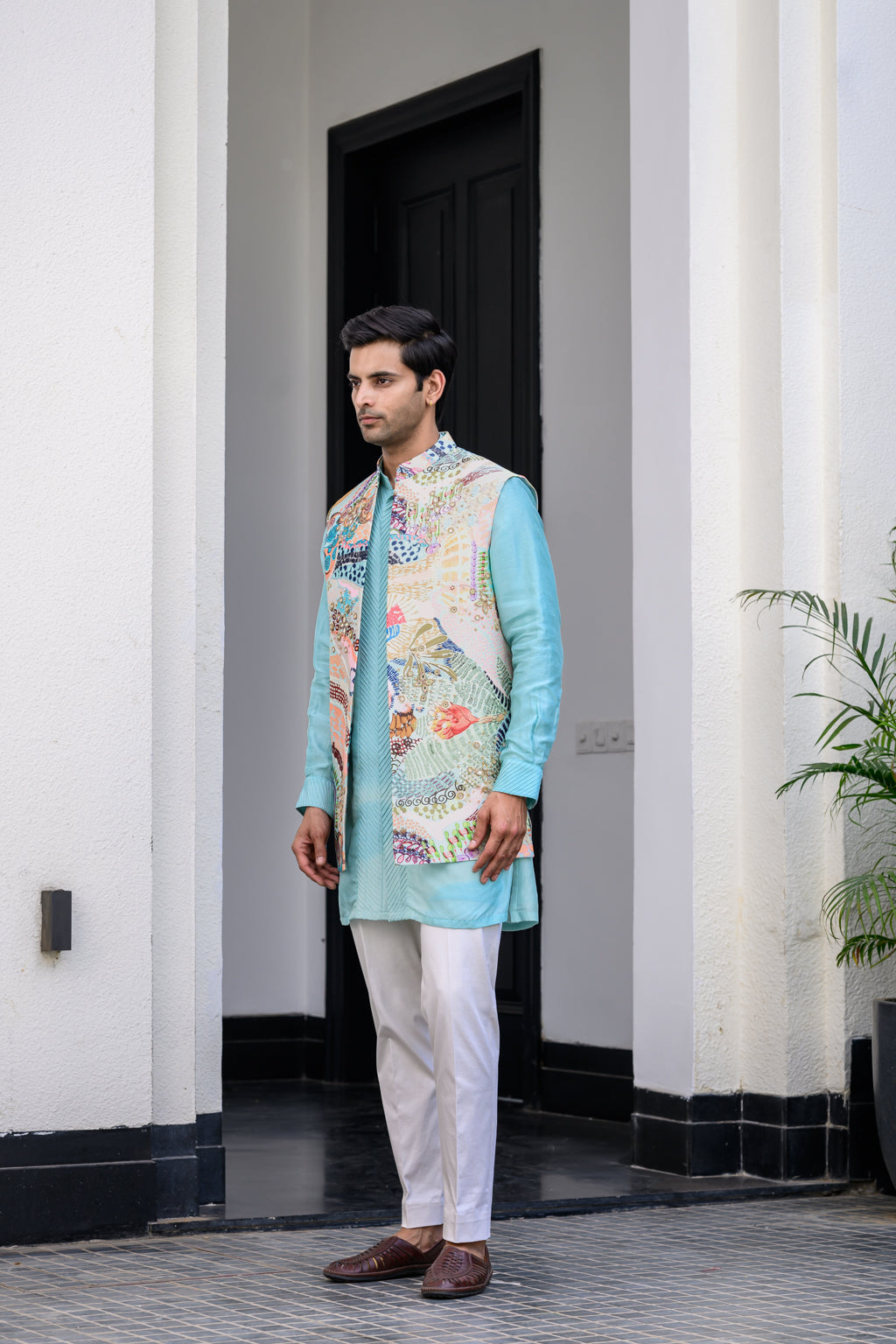 Gardenia Highlighted Half Jacket With Pants