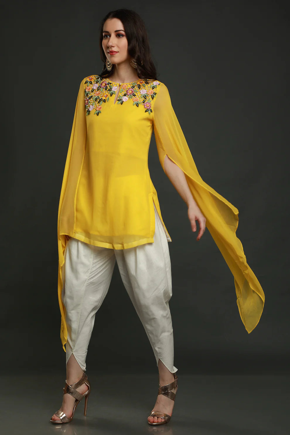 Yellow Short Kurta with Dhoti Pants