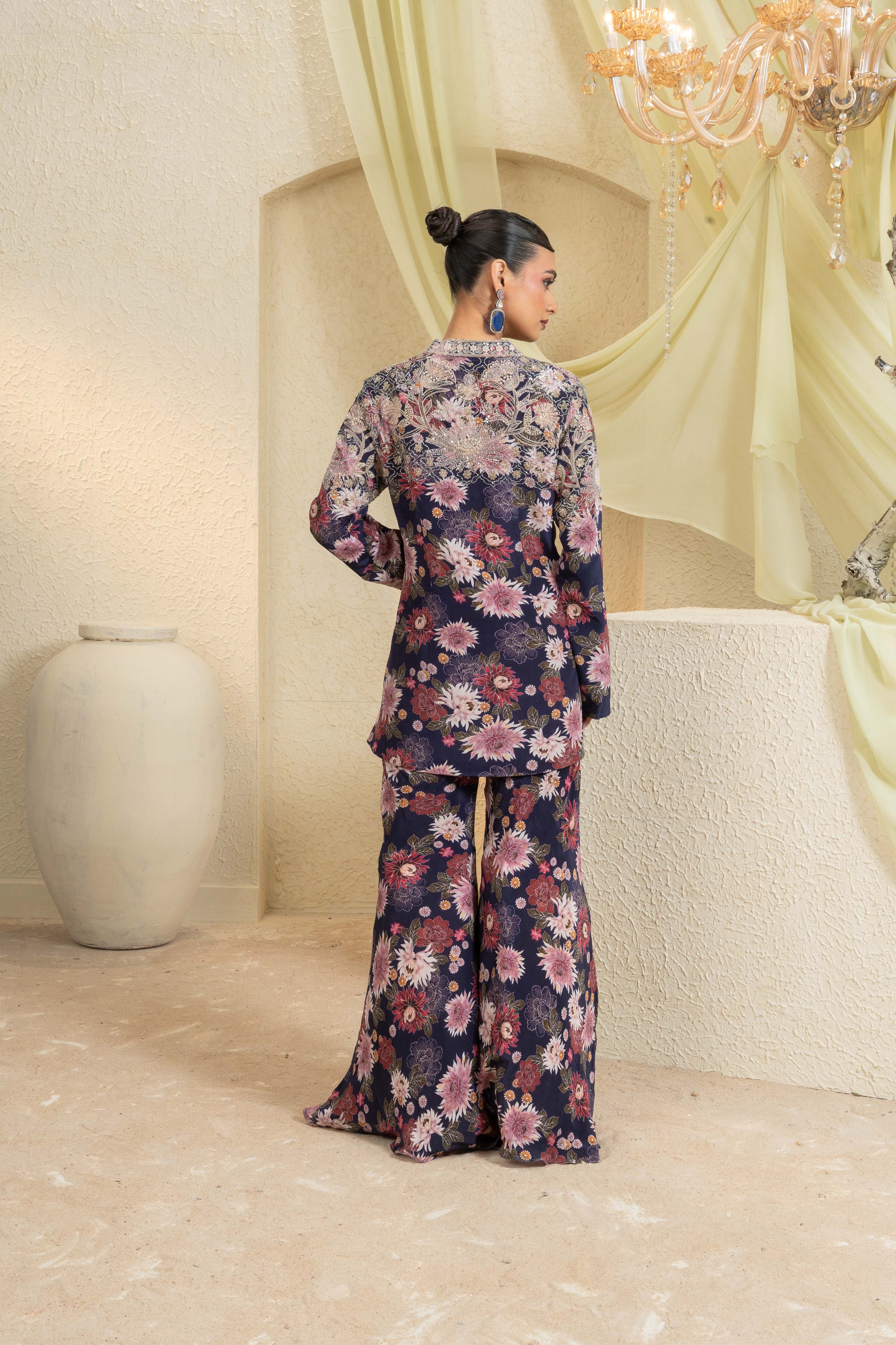 Twilight Bloom Hand-Embroidered Jacket Set