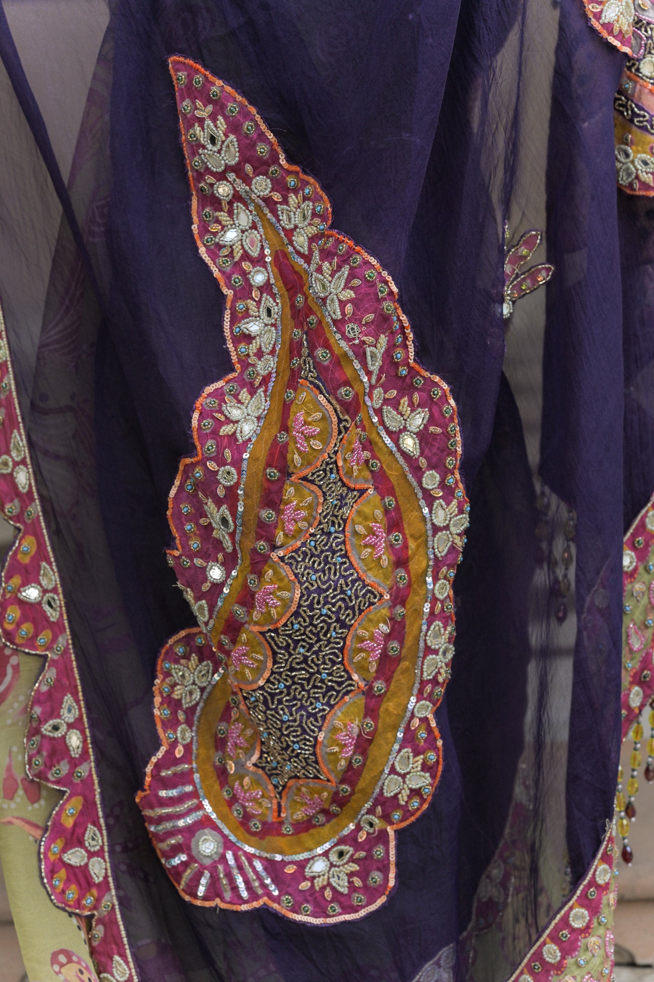 Violet & Olive Dual Saree Set with Patch Palla Mirror Work Highlight Blouse
