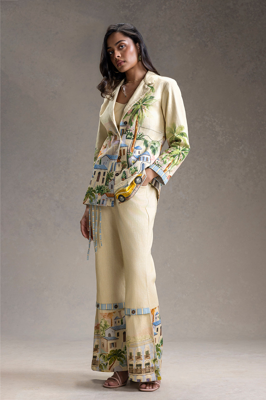 RIVIERA BUTTER YELLOW PRINTED BLAZER SET
