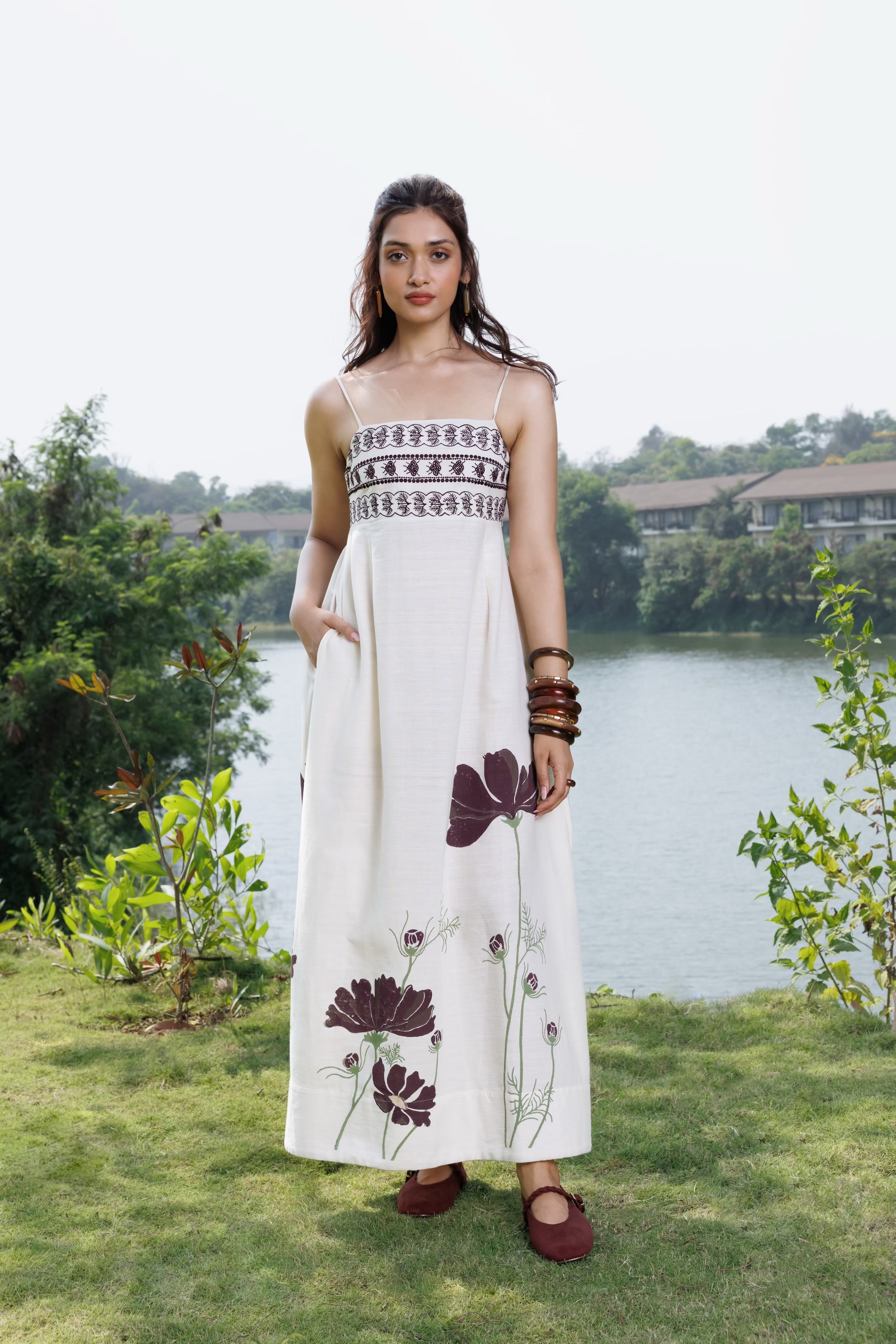 Embriodered Maxi Dress with back tie up