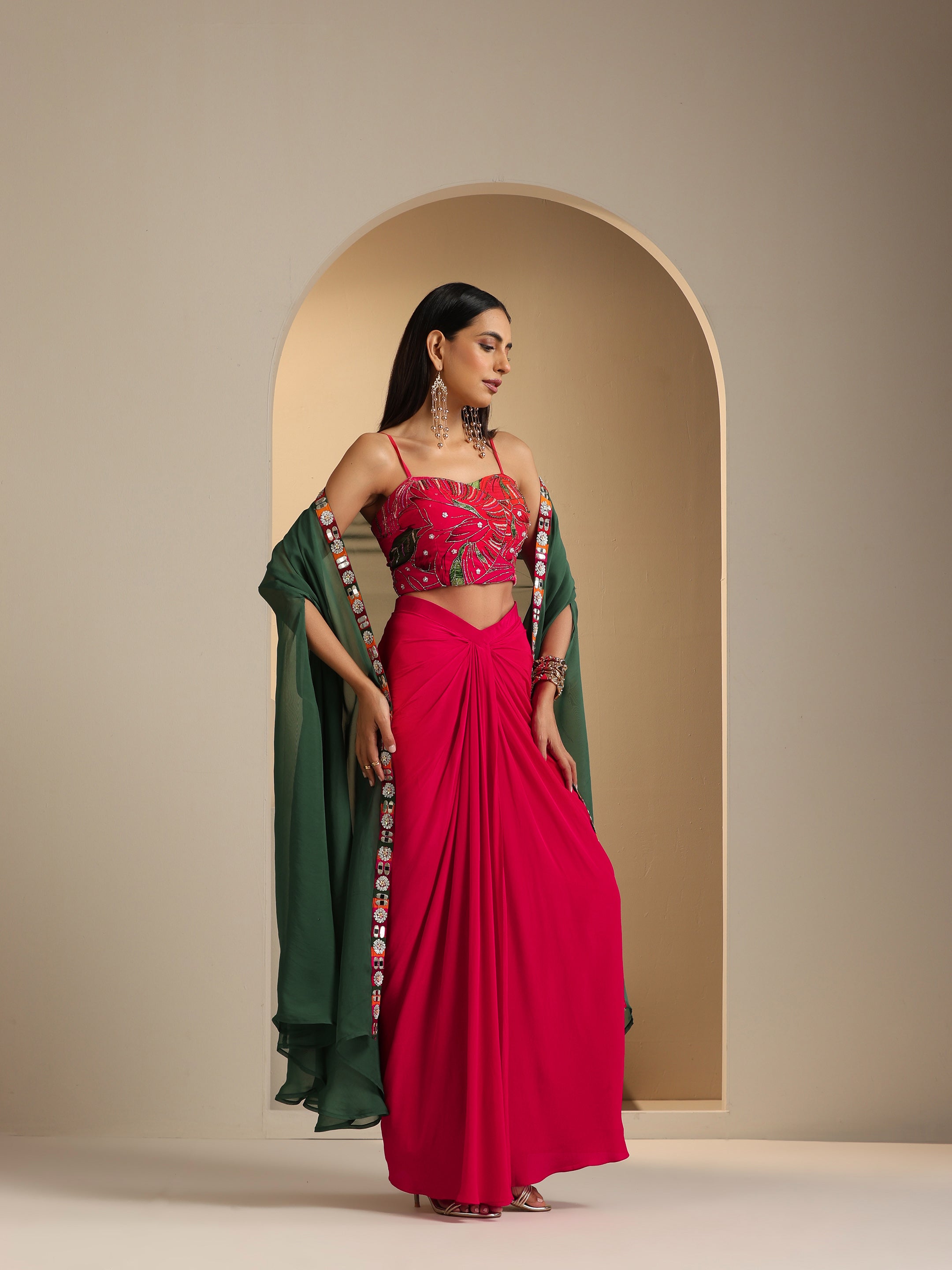 Nur Crepe Hand Embroidered Dhoti Skirt Set