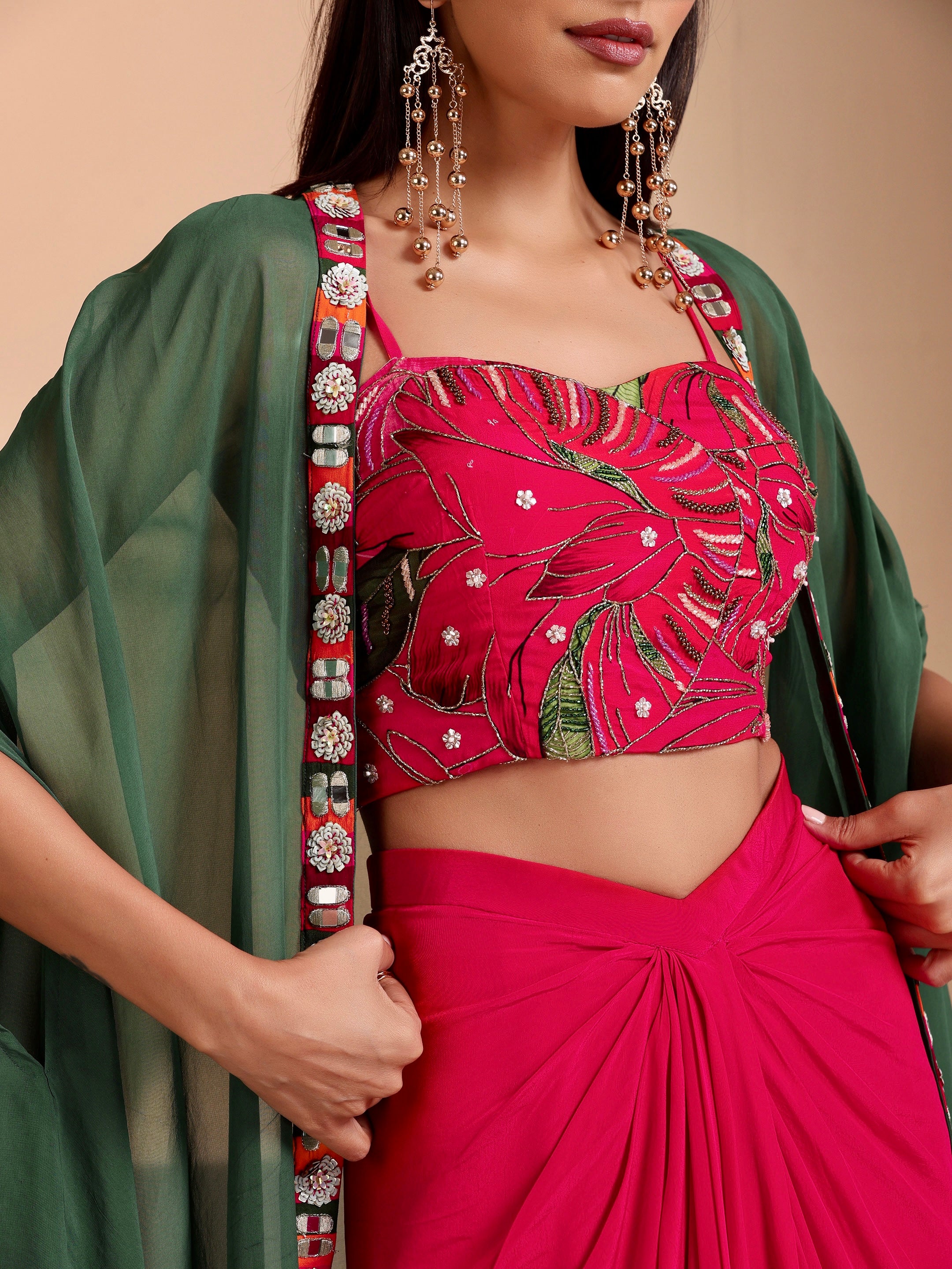 Nur Crepe Hand Embroidered Dhoti Skirt Set