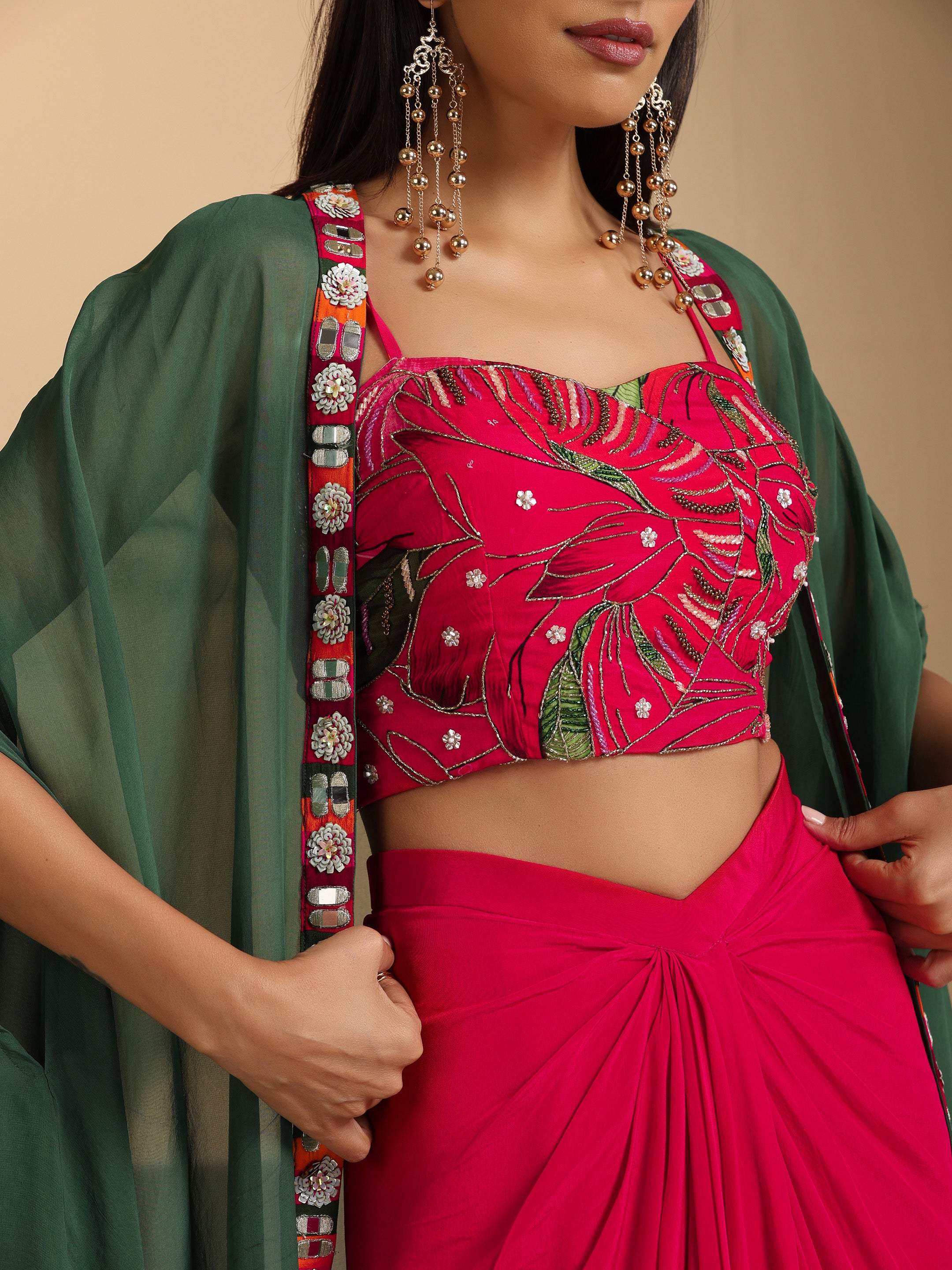 Nur Crepe Hand Embroidered Dhoti Skirt Set