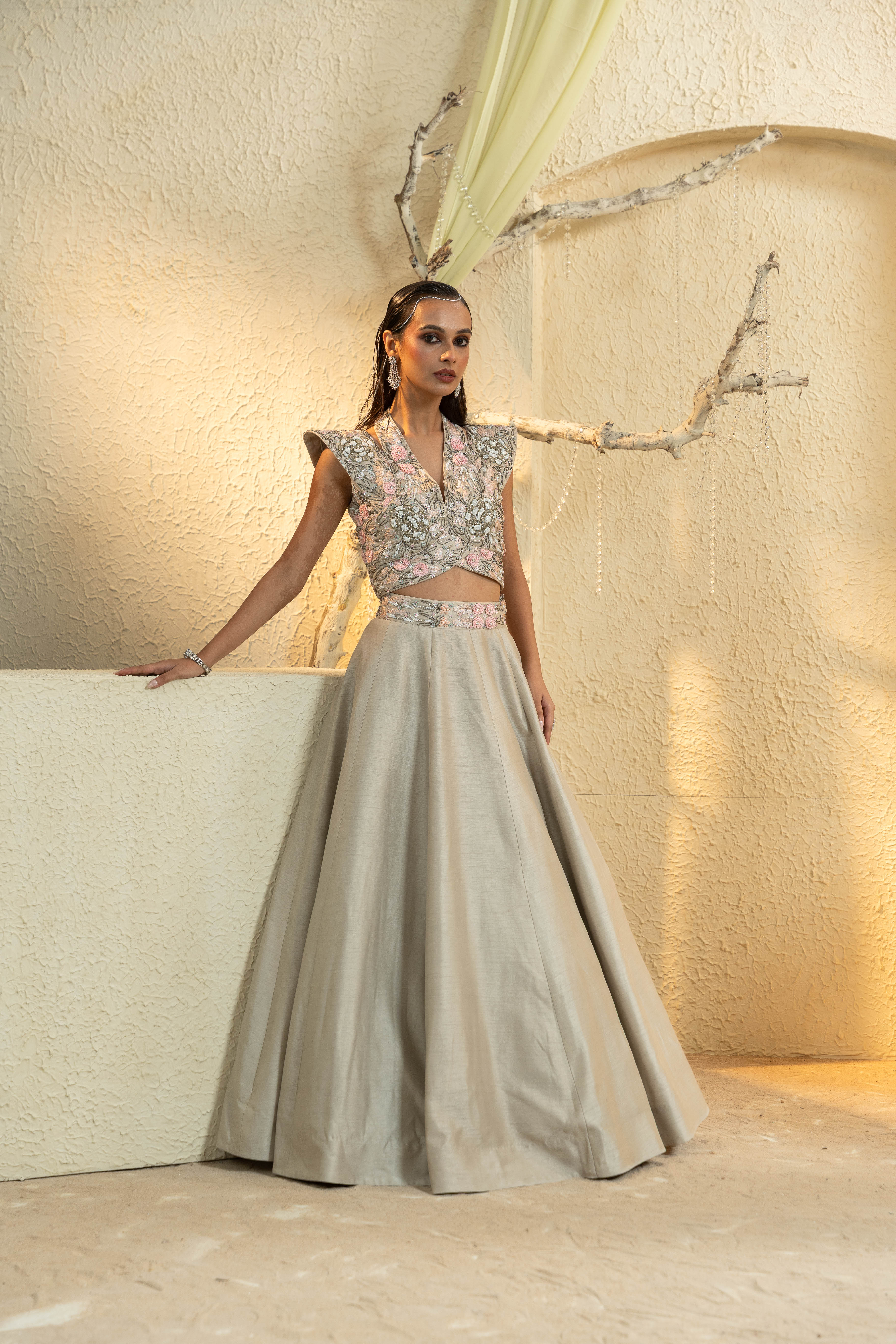 Ivory Mist Hand-Embroidered Lehenga