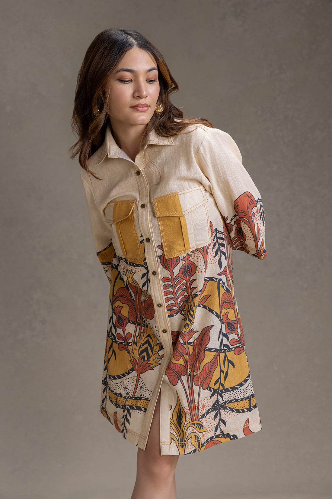 KYOMI PRINTED BOXY SHIRT DRESS