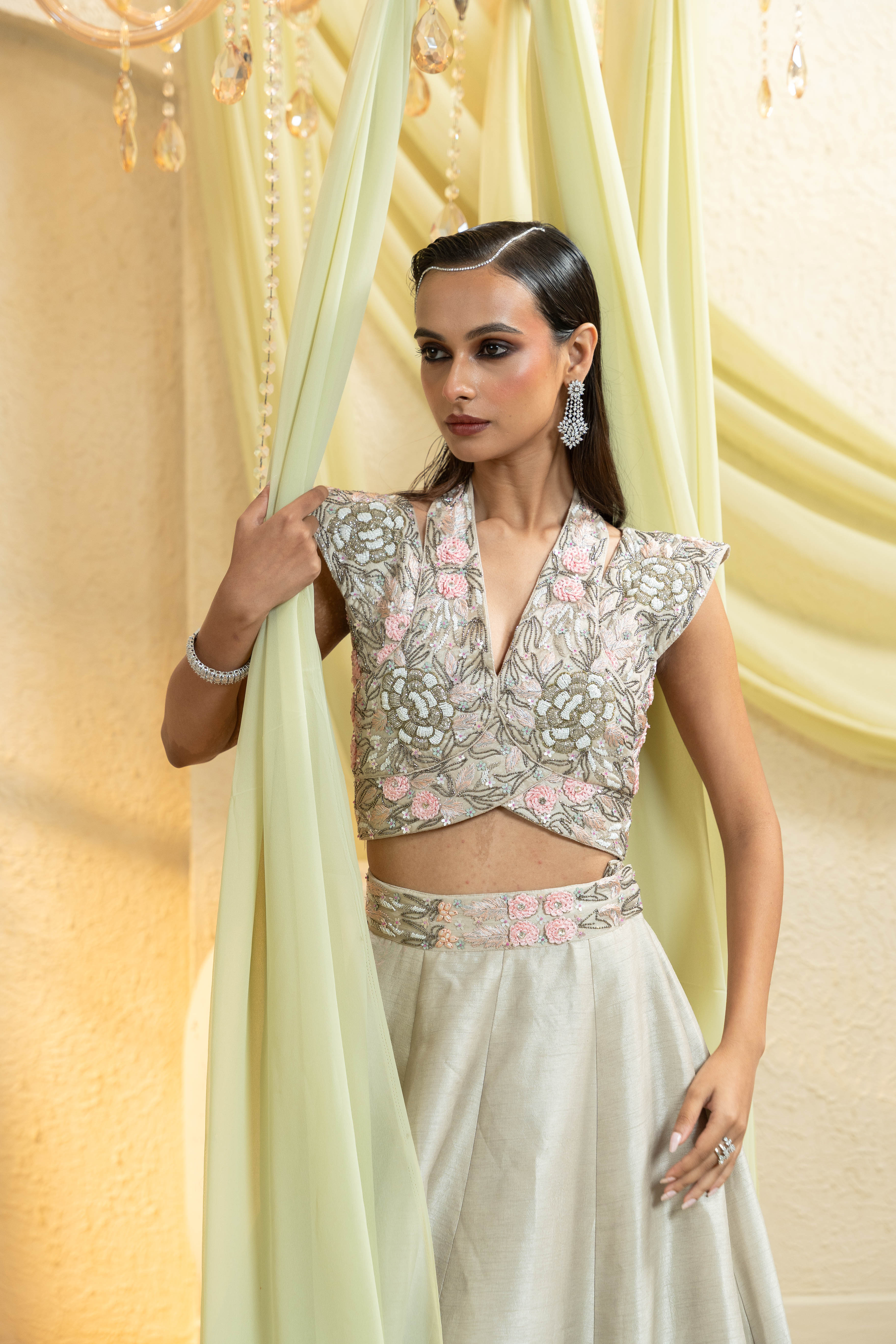 Ivory Mist Hand-Embroidered Lehenga