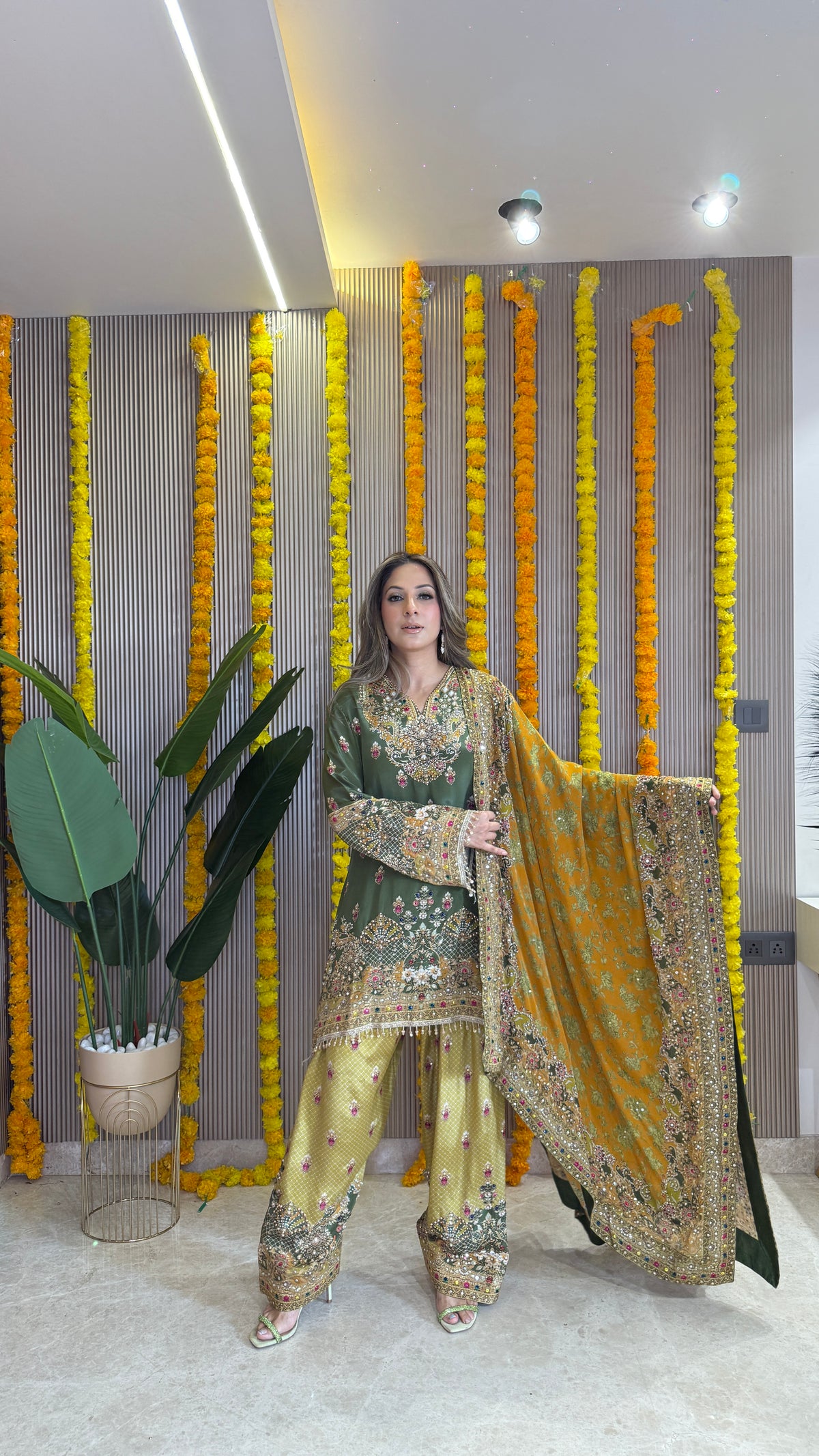 Rah Green Kurta with Yellow Farshi Salwar & Dupatta