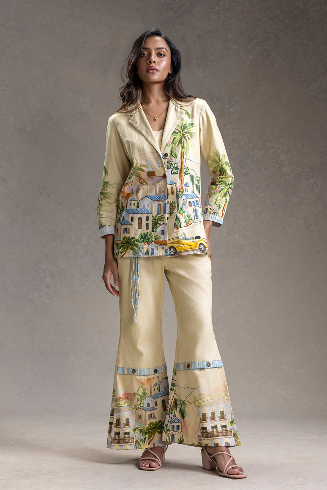 RIVIERA BUTTER YELLOW PRINTED BLAZER SET