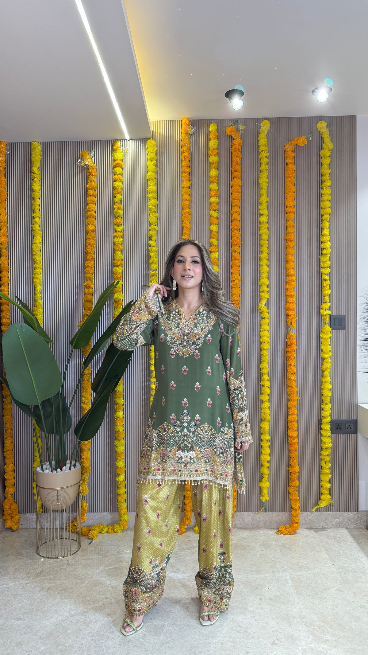 Rah Green Kurta with Yellow Farshi Salwar & Dupatta