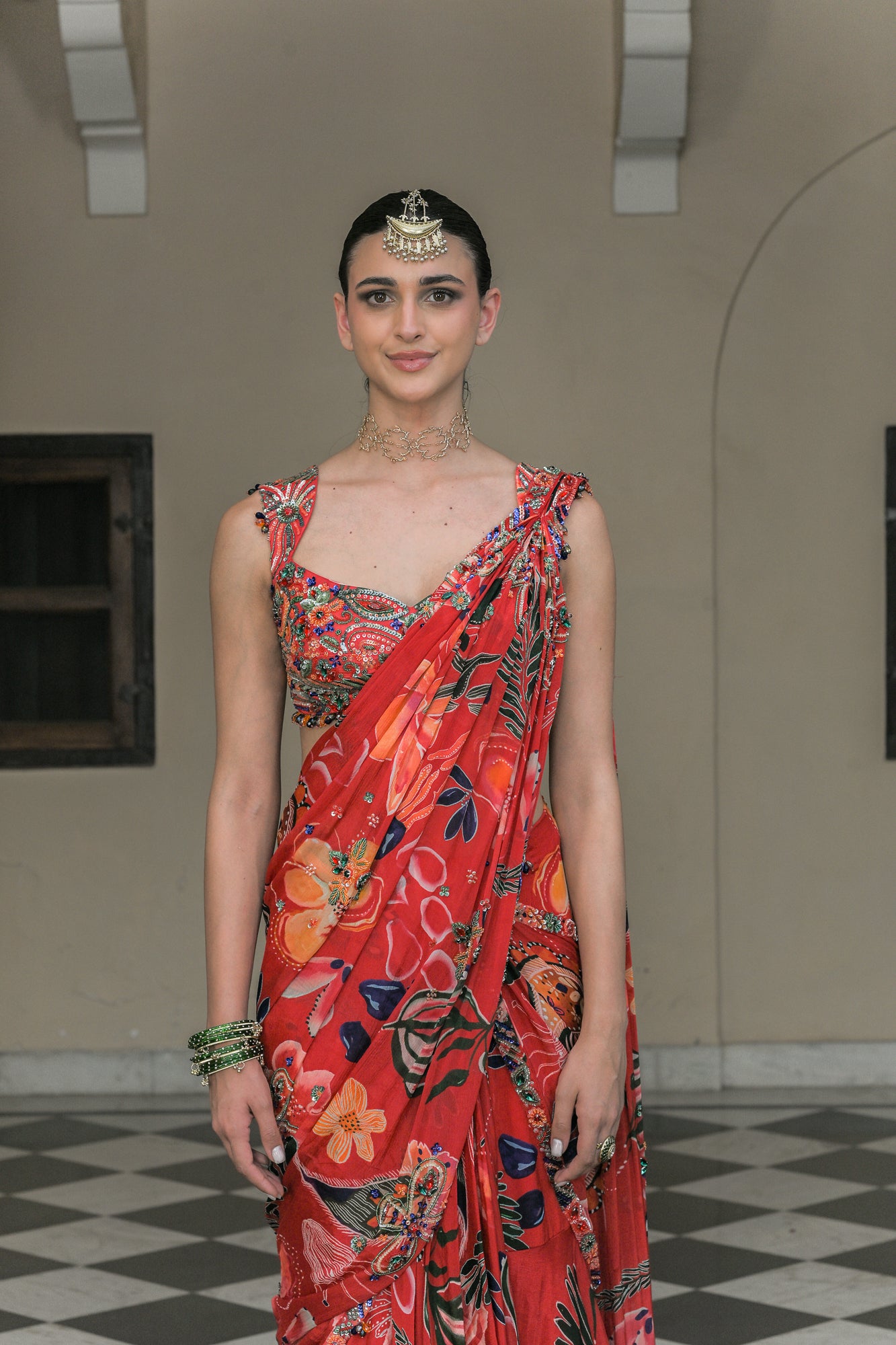 Scarlet Palla Prestitched Saree Paired with Blouse