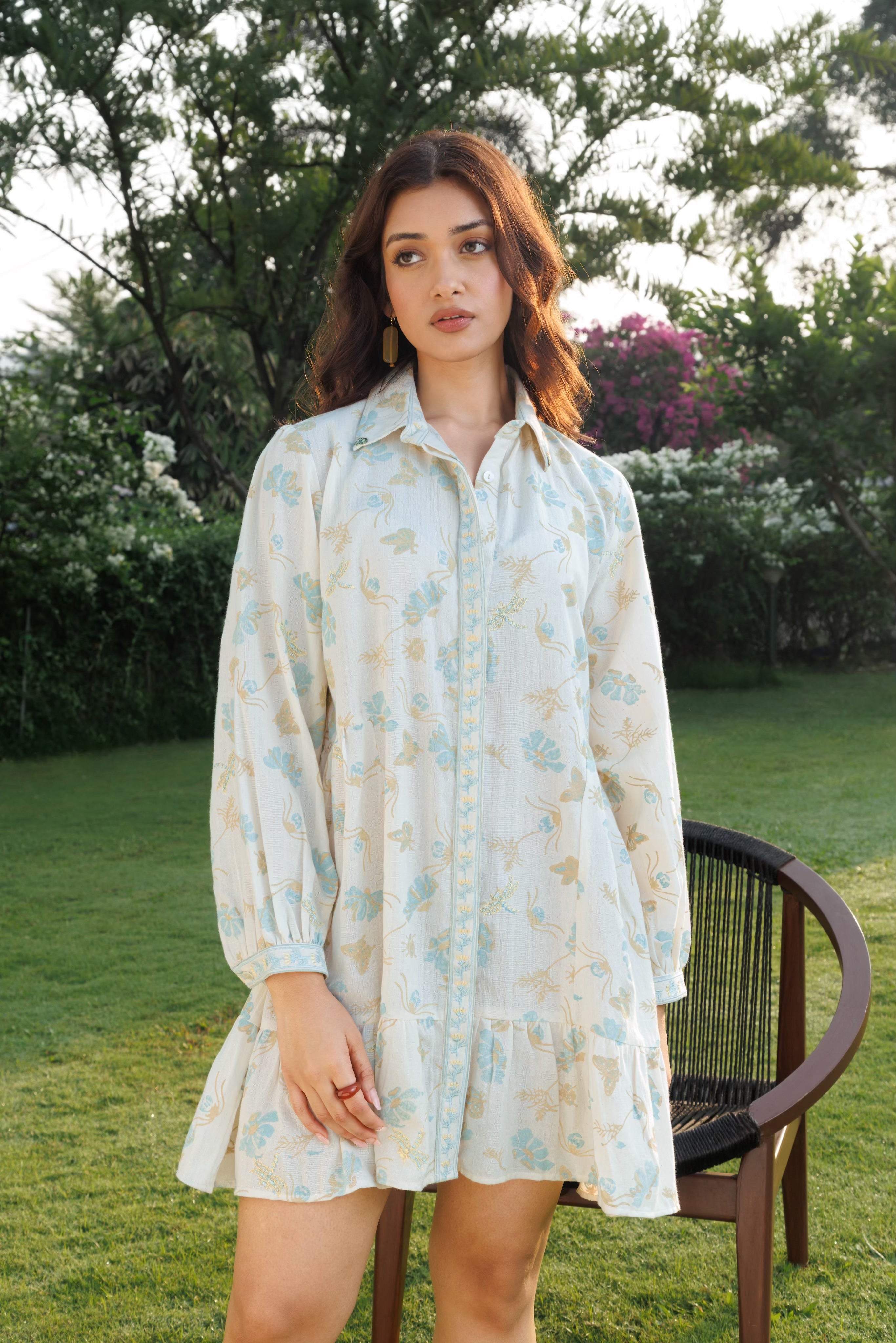 Floral Print Mini Shirt Dress