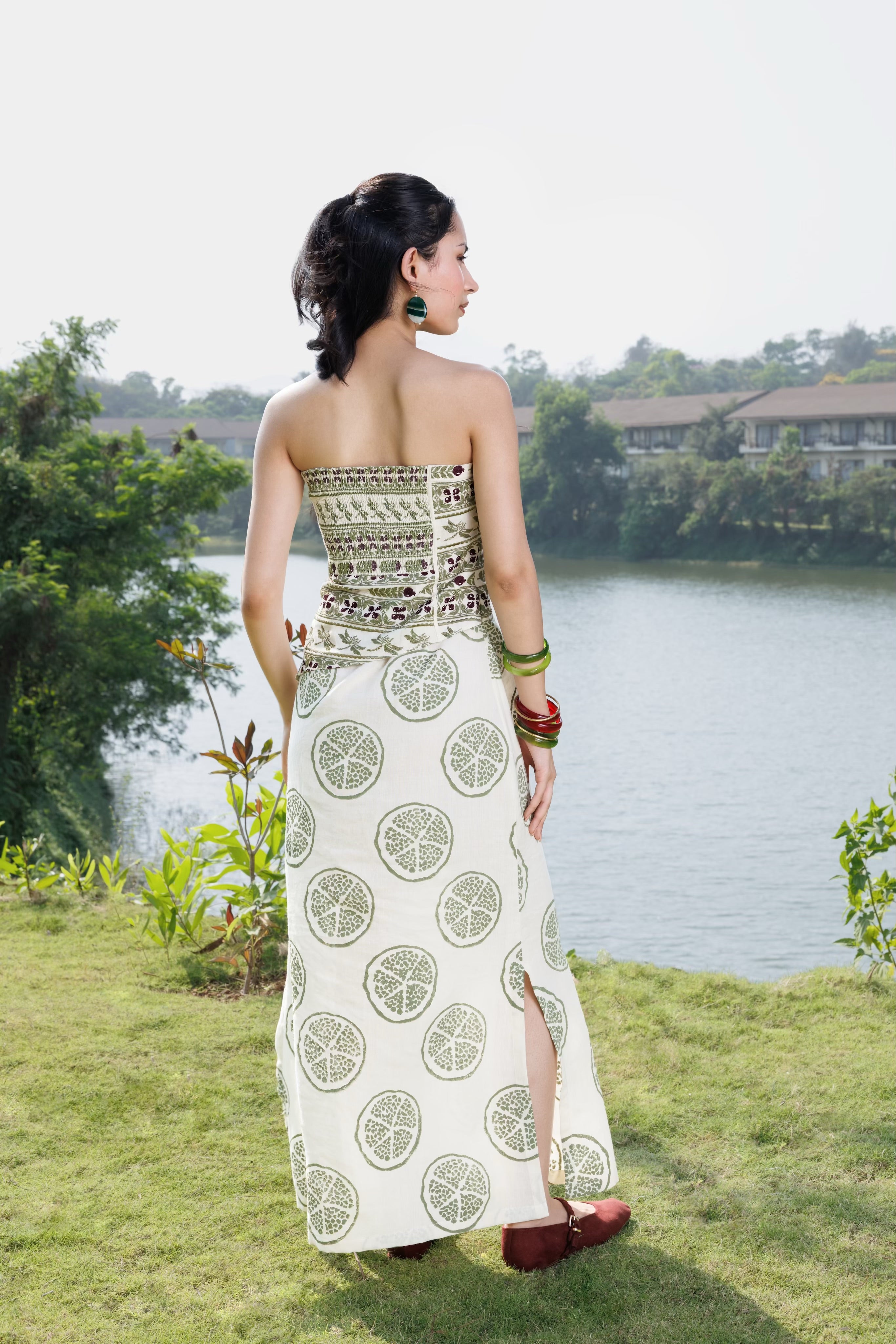 Embroidered Tube Maxi Dress with Ruched Back