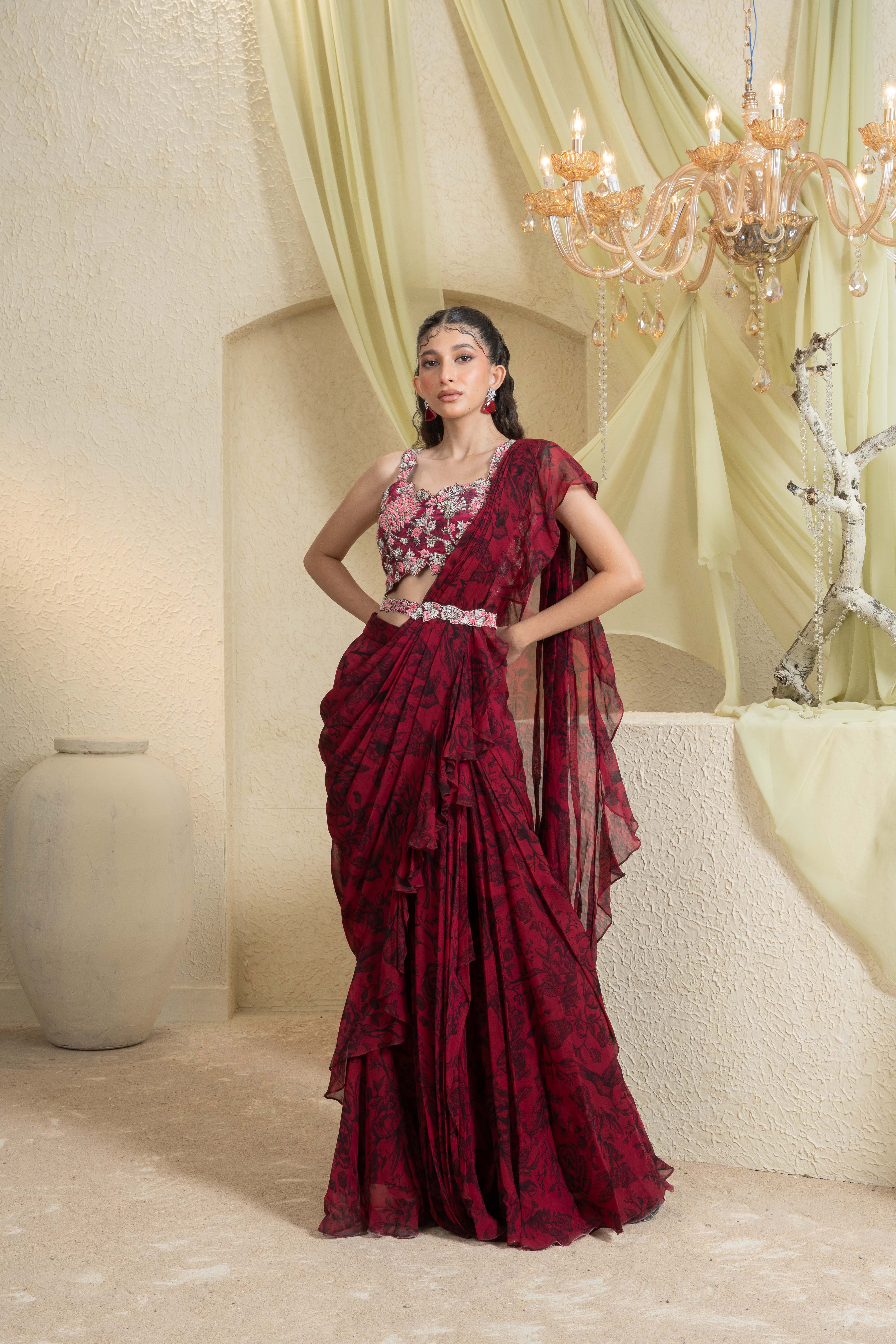 Shadow Rose Pre Draped Saree Set