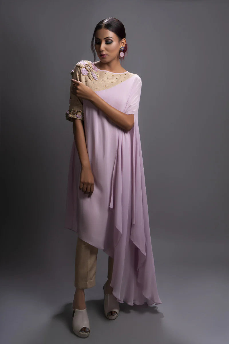 Lavender Drape Tunic & Jute Pants Co-Ord Set